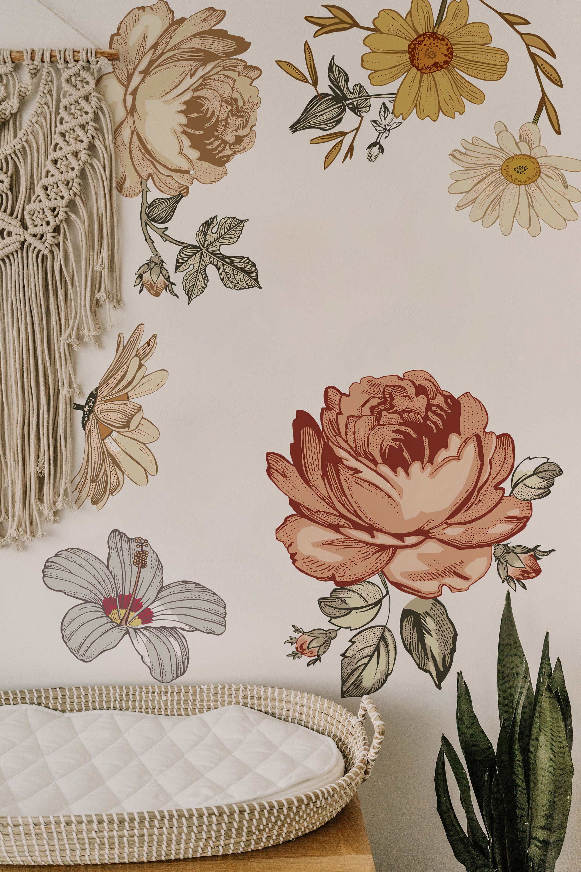 Soft Nursery Floral Wall Decal Wall Sticker for Kids Vintage Peony Flower - Clickwalls