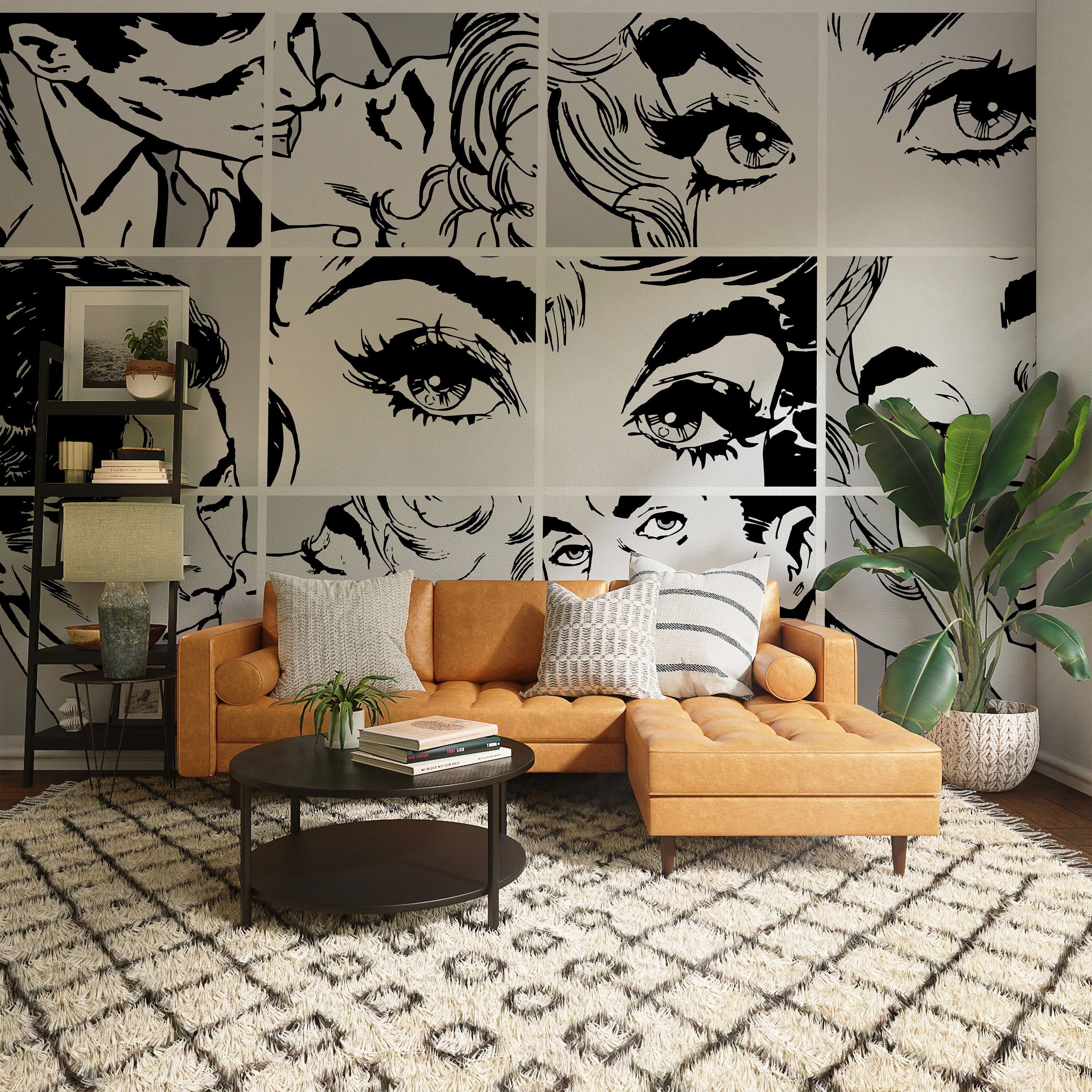 Black & White Pop Art Wall Mural, Self adhesive removable wallpaper, peel and stick, temporary wallpaper, wall art - Clickwalls