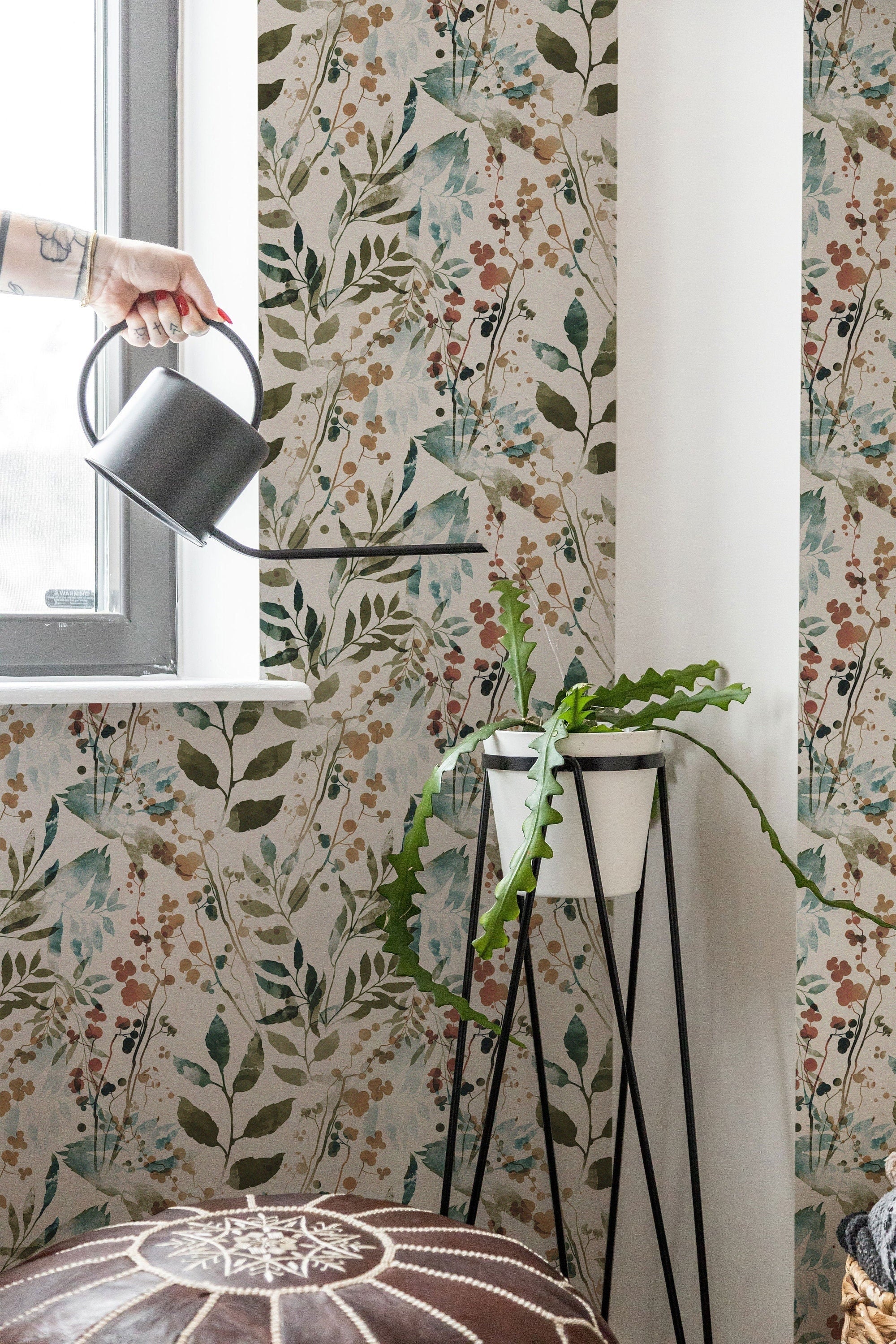 Herb Leaves Watercolor Removable Fabric Wallpaper - Clickwalls