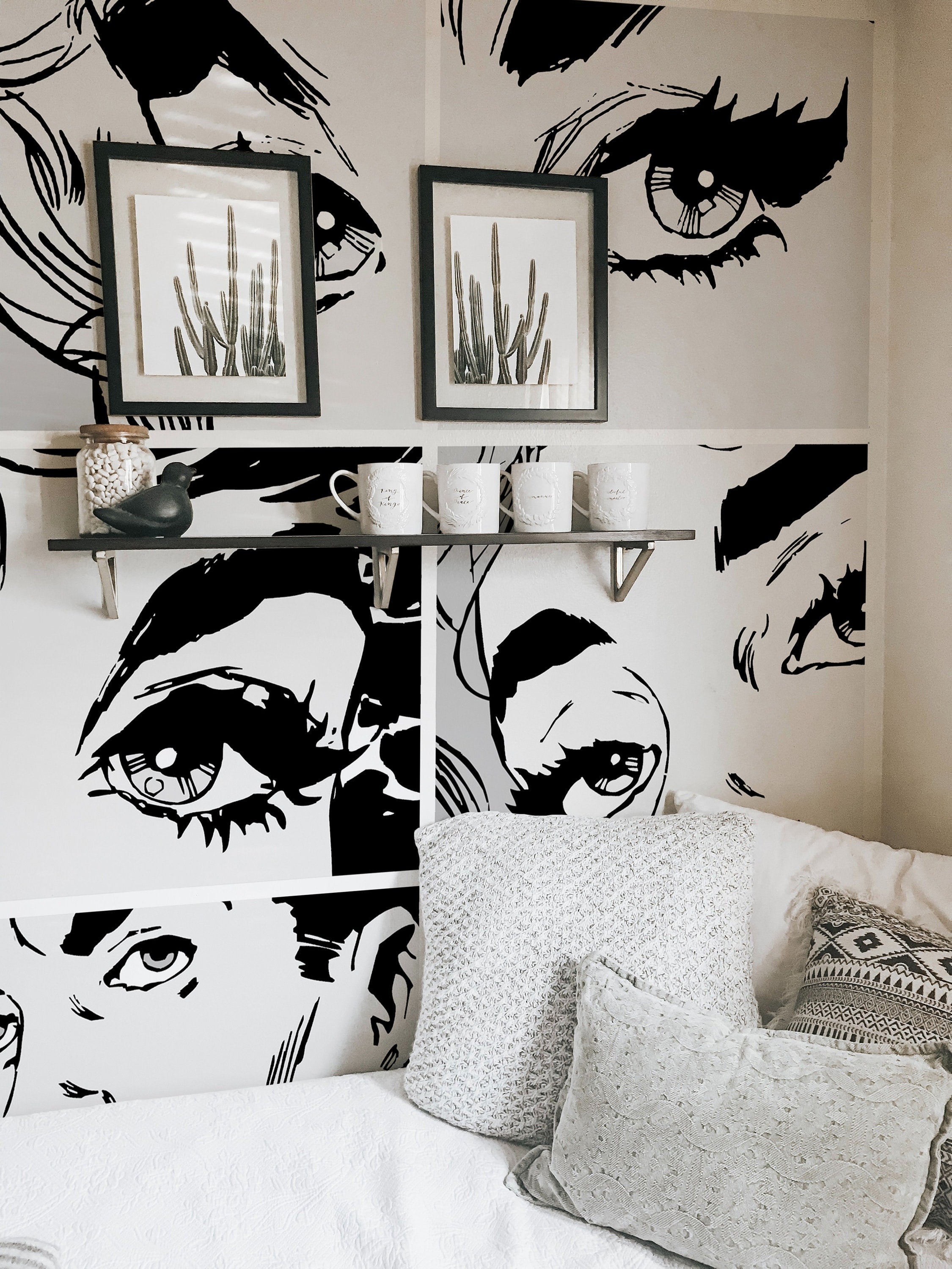 Black & White Pop Art Wall Mural, Self adhesive removable wallpaper, peel and stick, temporary wallpaper, wall art - Clickwalls