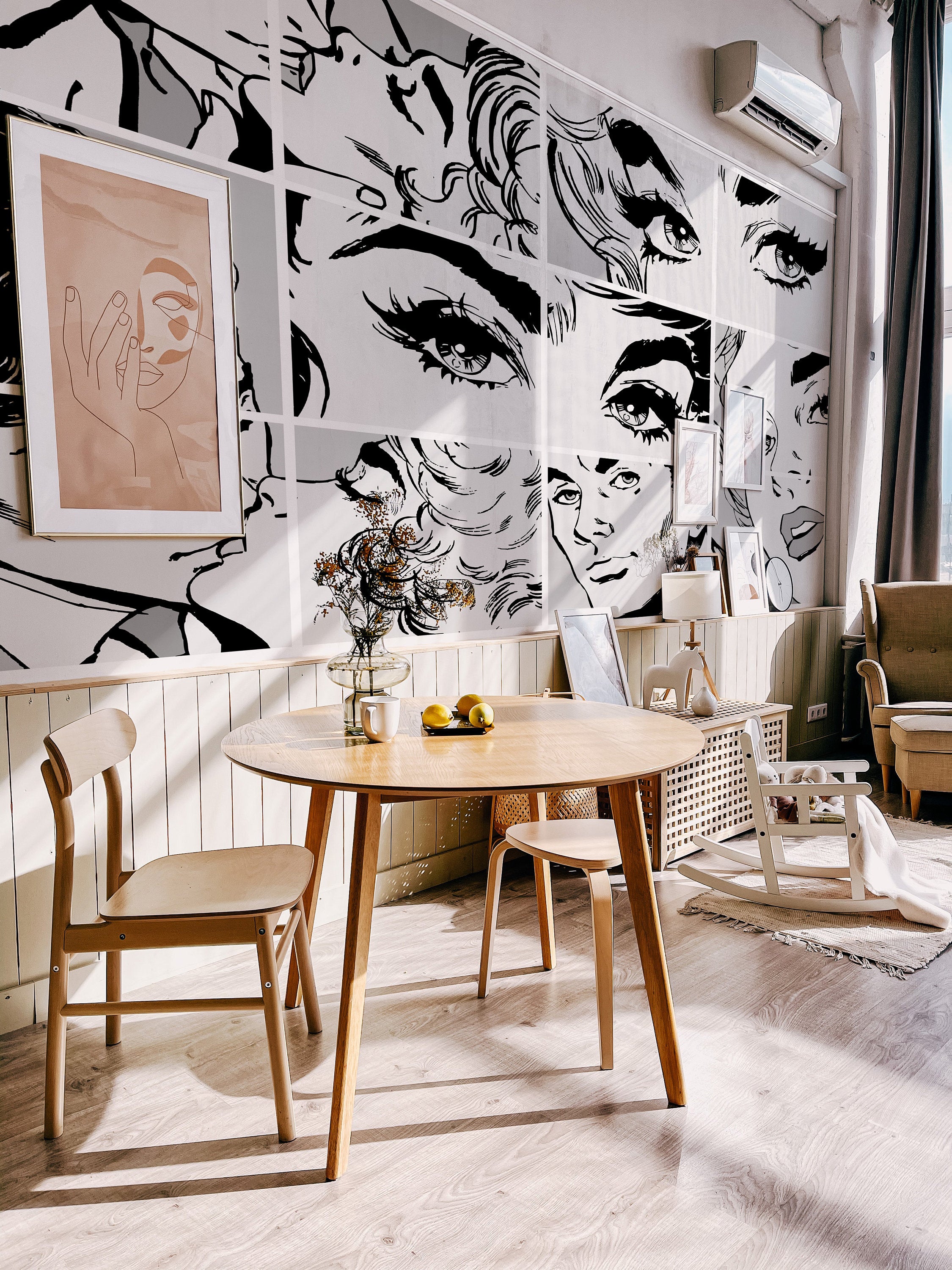 Black & White Pop Art Wall Mural, Self adhesive removable wallpaper, peel and stick, temporary wallpaper, wall art - Clickwalls