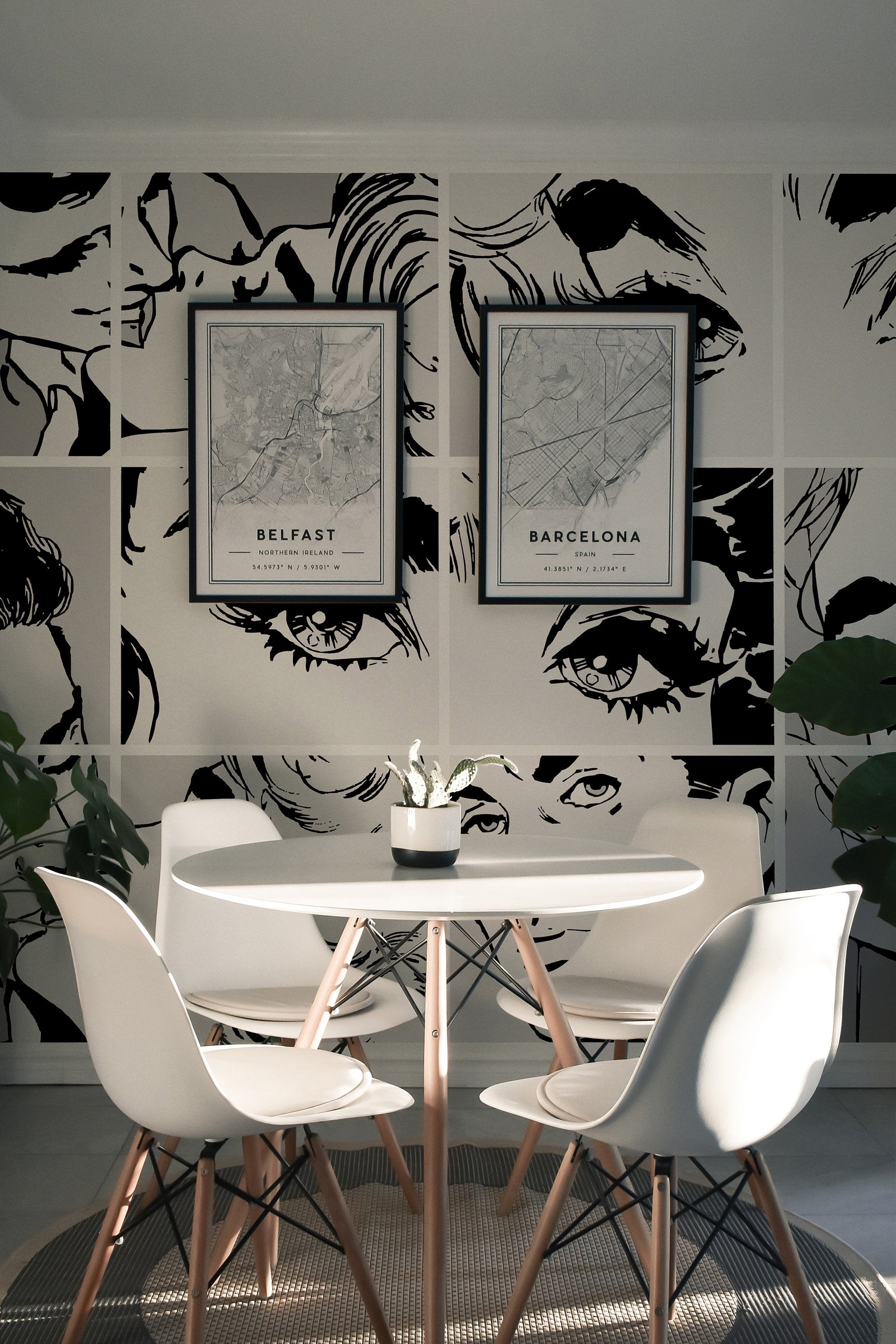 Black & White Pop Art Wall Mural, Self adhesive removable wallpaper, peel and stick, temporary wallpaper, wall art - Clickwalls