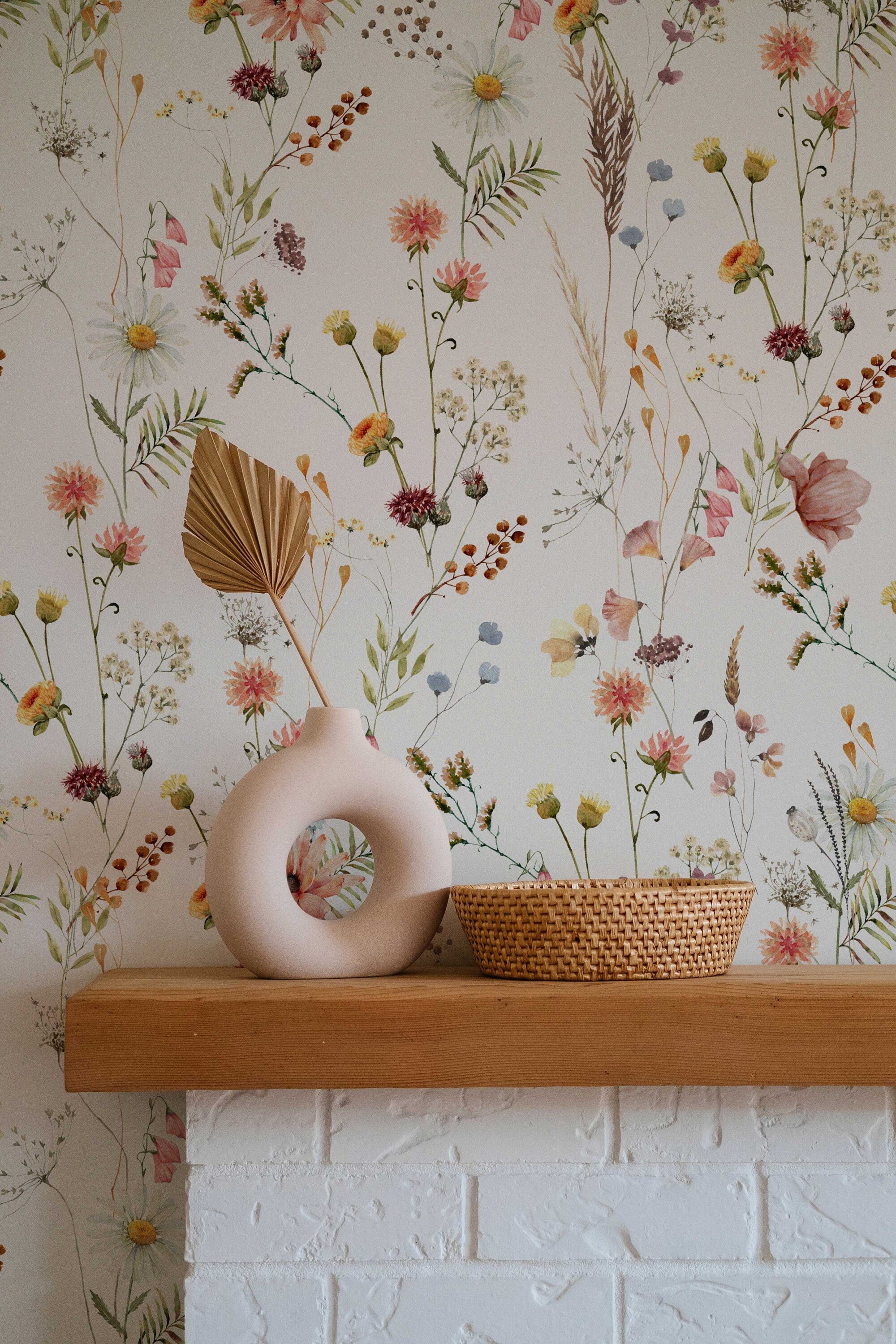 Watercolor Wild Flower Wallpaper | Soft Botanical Field Floral Wall Mural | Peel and Stick Little Florals with Grass Wallpaper - Clickwalls