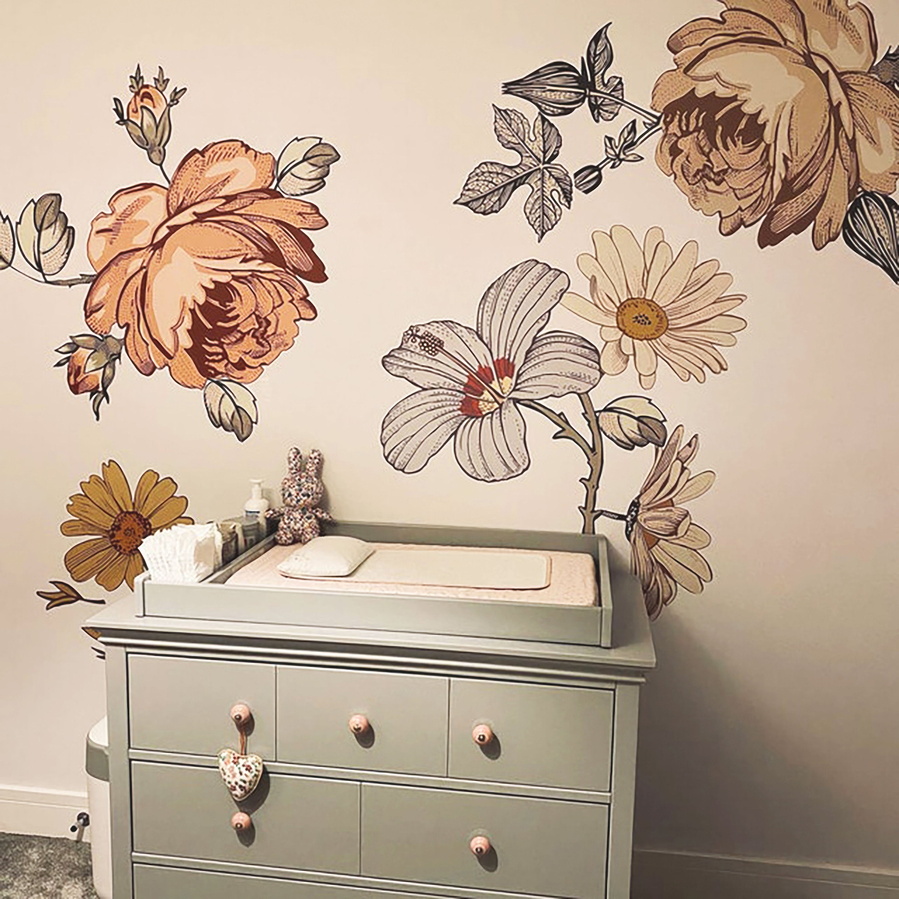 Soft Nursery Floral Wall Decal Wall Sticker for Kids Vintage Peony Flower - Clickwalls