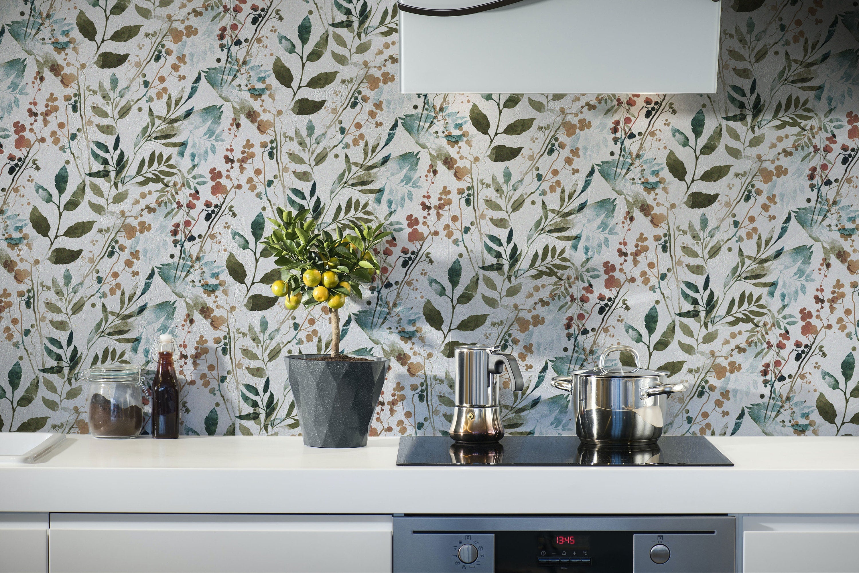 Herb Leaves Watercolor Removable Fabric Wallpaper - Clickwalls