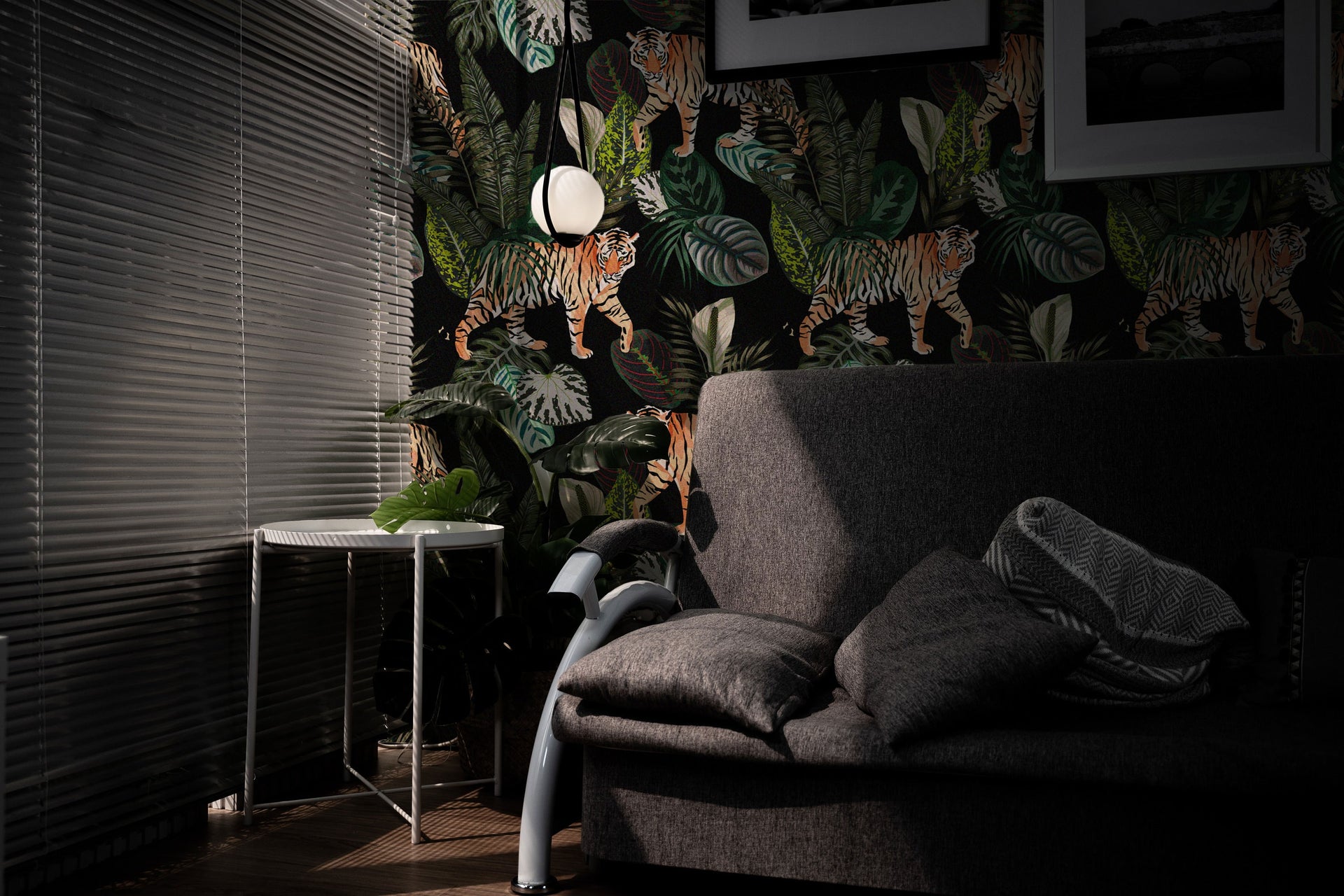 Vintage Botanical Wallpaper Peel and Stick Dark Tropical Plants with Leopard Wall Mural - Clickwalls
