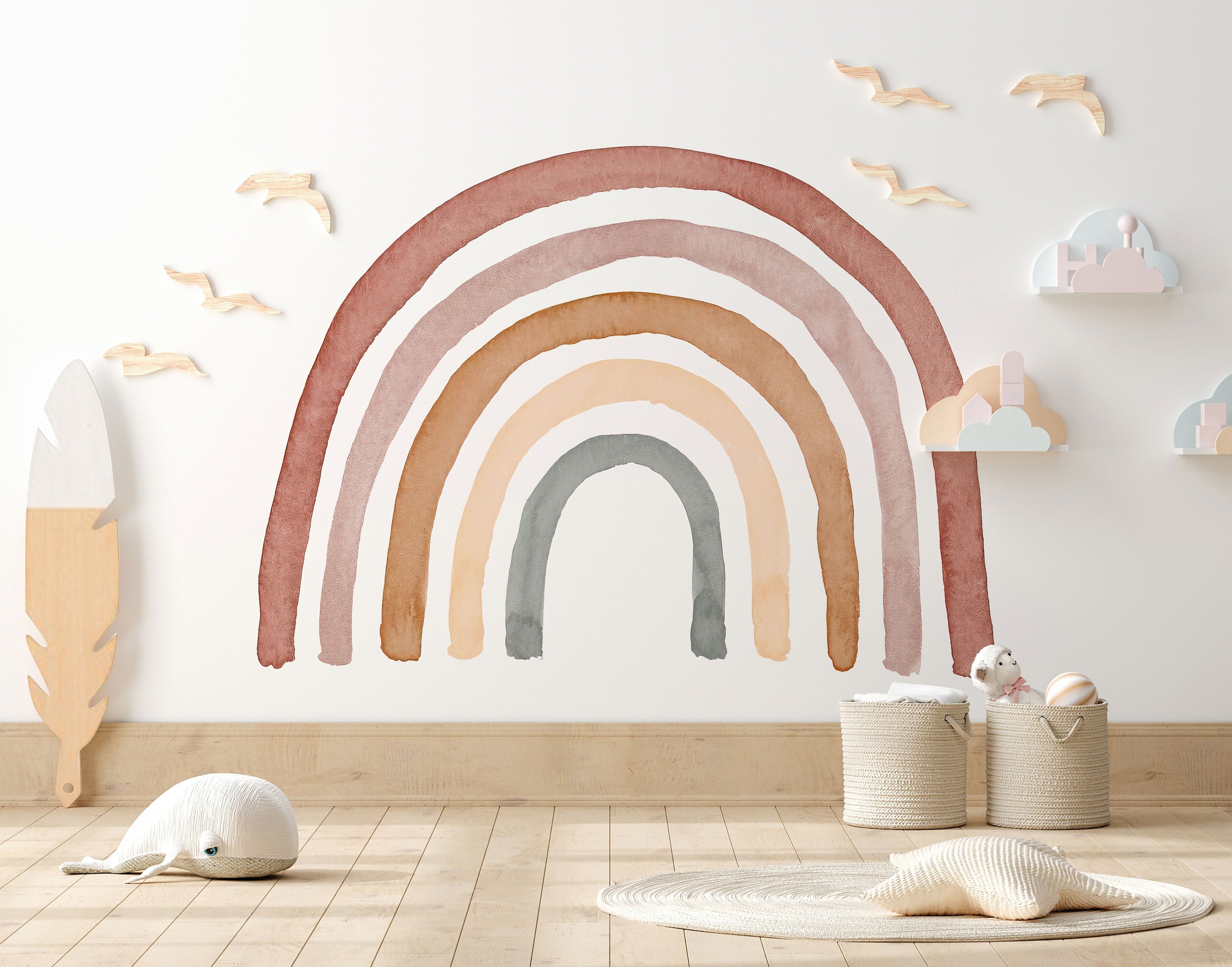 Bohemian Rainbow Nursery Decal - Peel and Stick Wall Sticker, Neutral Sweet Rainbow Wall Art, No Background Decal - Clickwalls