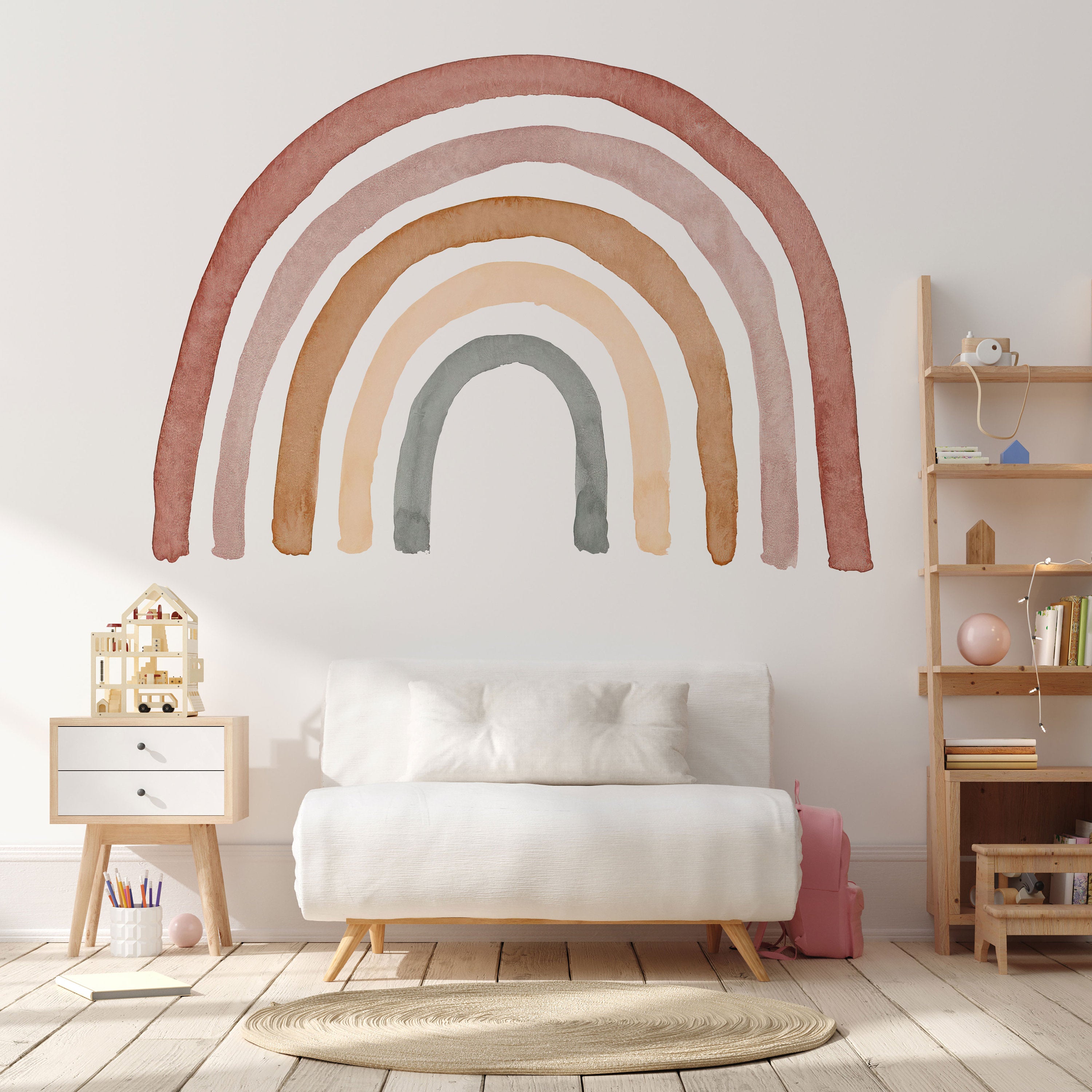 Bohemian Rainbow Nursery Decal - Peel and Stick Wall Sticker, Neutral Sweet Rainbow Wall Art, No Background Decal - Clickwalls