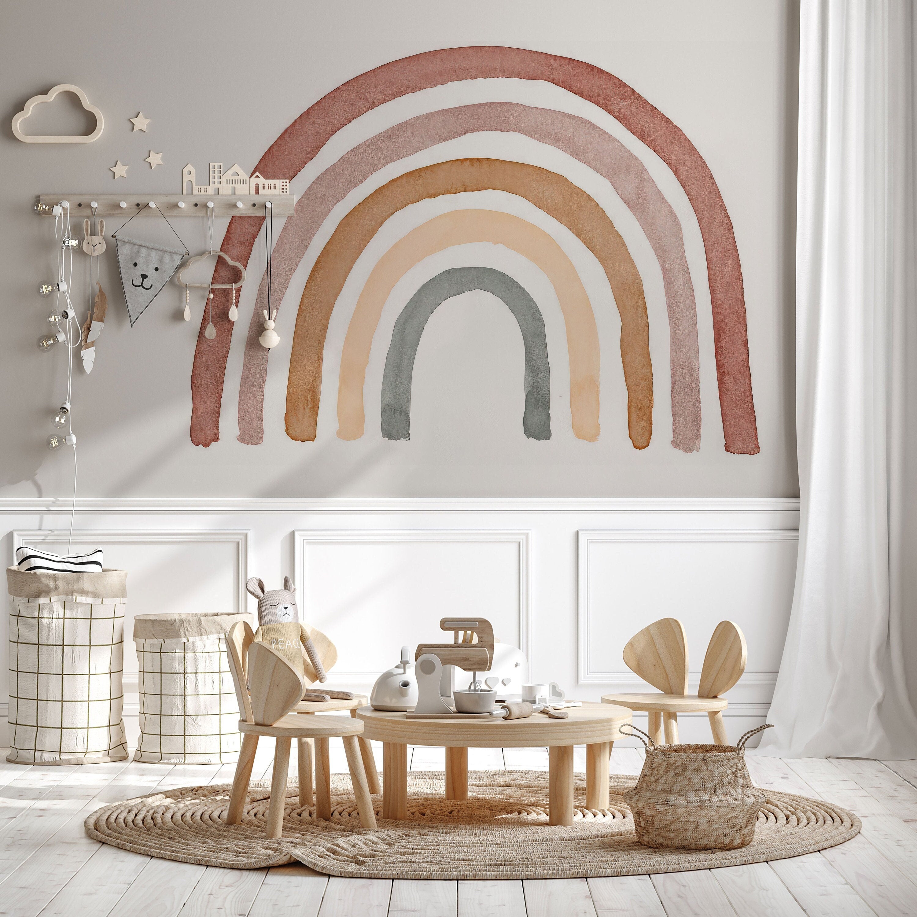 Bohemian Rainbow Nursery Decal - Peel and Stick Wall Sticker, Neutral Sweet Rainbow Wall Art, No Background Decal - Clickwalls