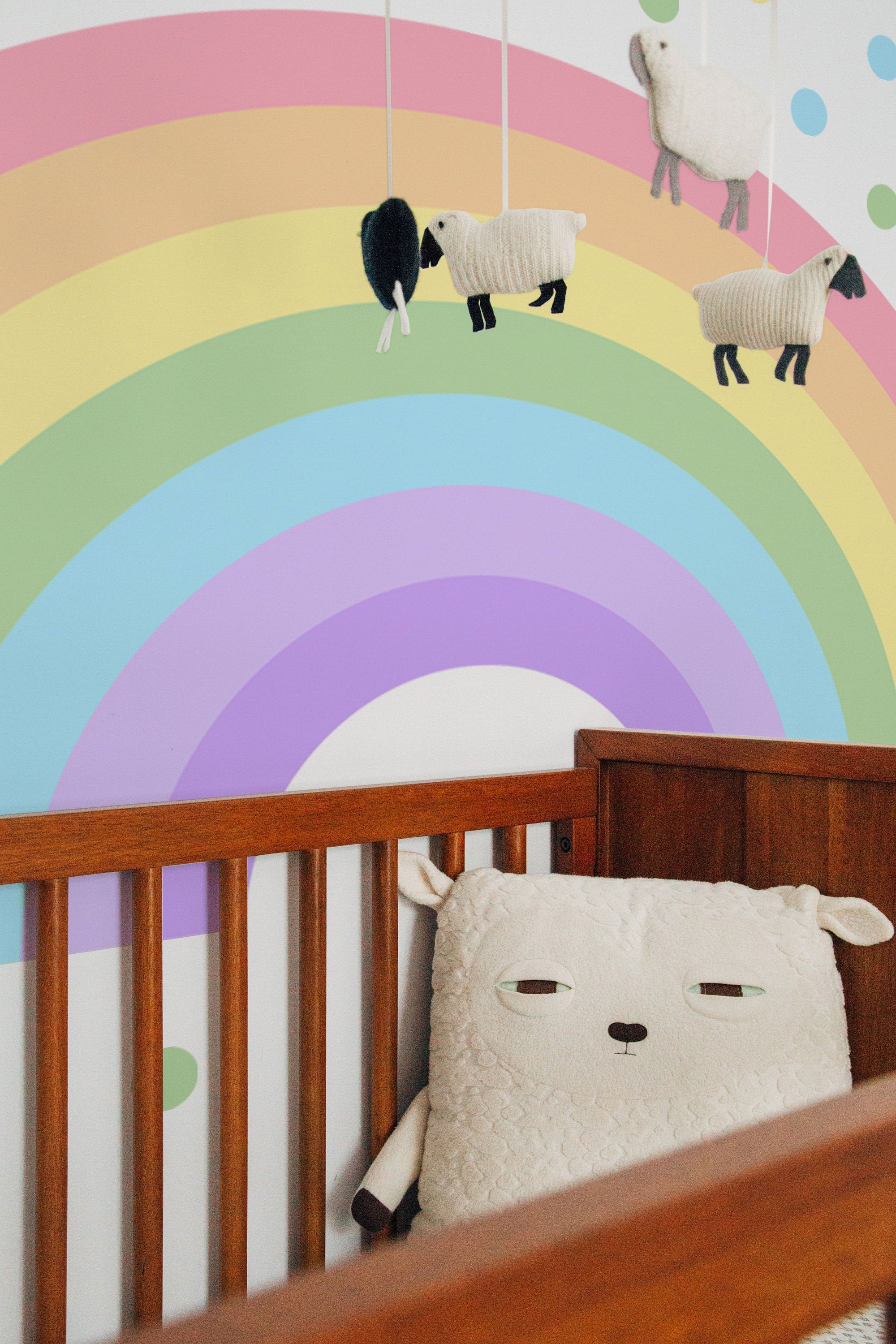 Large Rainbow Decal for Girl Bedroom, Gift Polka Dots Wall Stickers Kids, Pastel Rainbow Vinyl Sticker Playroom, Rainbow Nursery Decoration - Clickwalls
