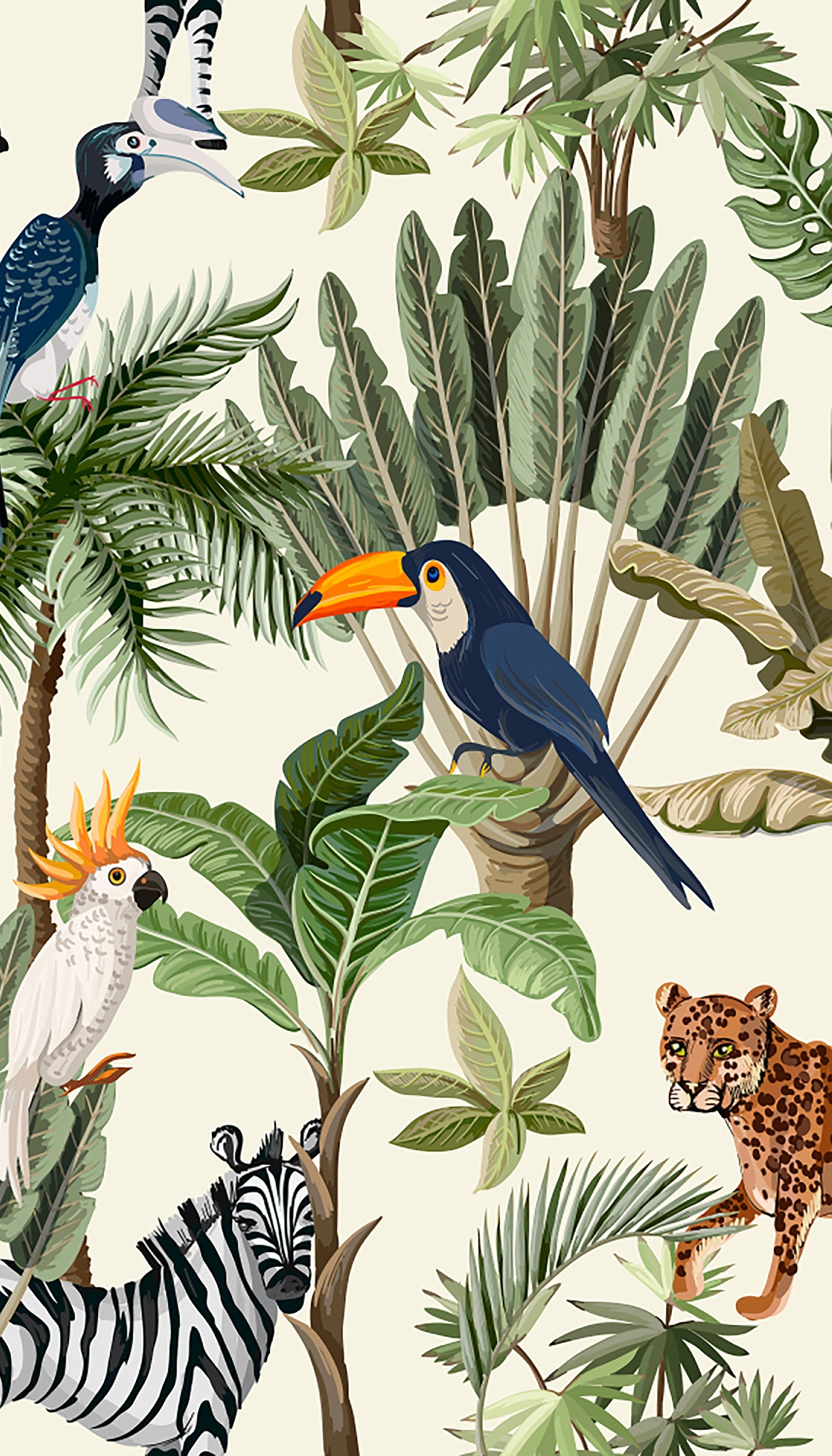Playful Jungle Animals Watercolor Peel and Stick Wallpaper for Nursery and Kids' Room Decor - Clickwalls