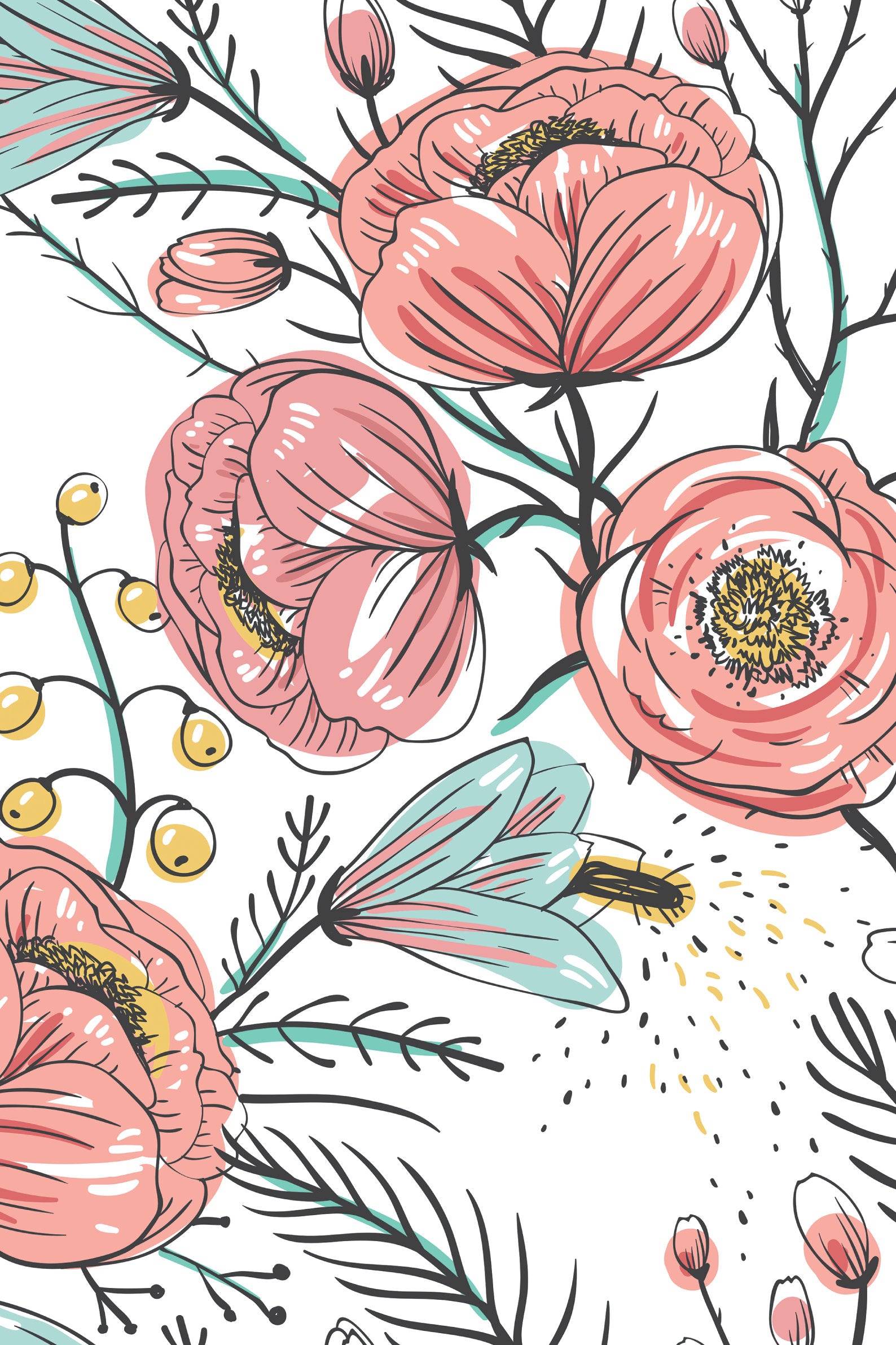 Anemone Fall Peel And Stick Wallpaper, Floral Wall Mural, Poppy Flowers Removable Wallpaper, Pink Wall Covering - Clickwalls