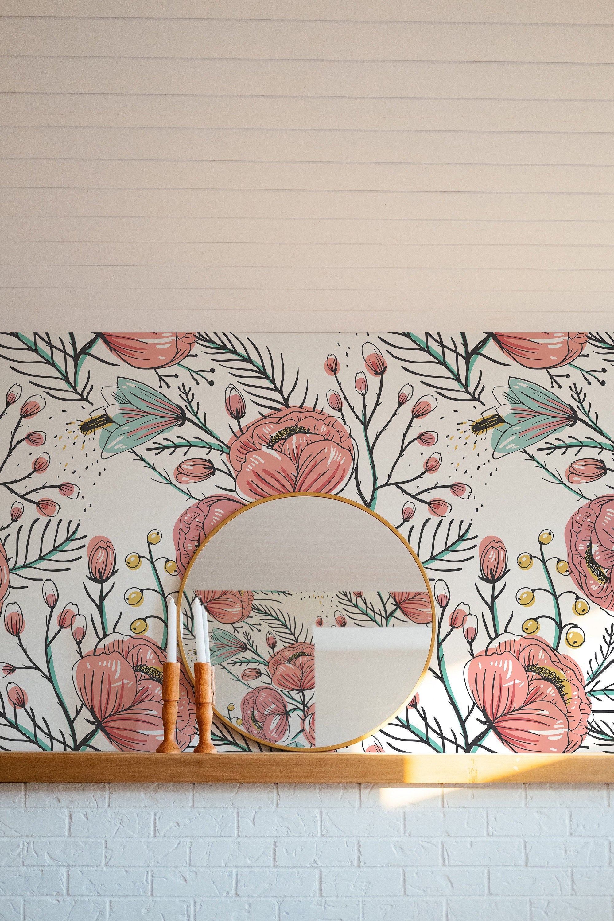 Anemone Fall Peel And Stick Wallpaper, Floral Wall Mural, Poppy Flowers Removable Wallpaper, Pink Wall Covering - Clickwalls