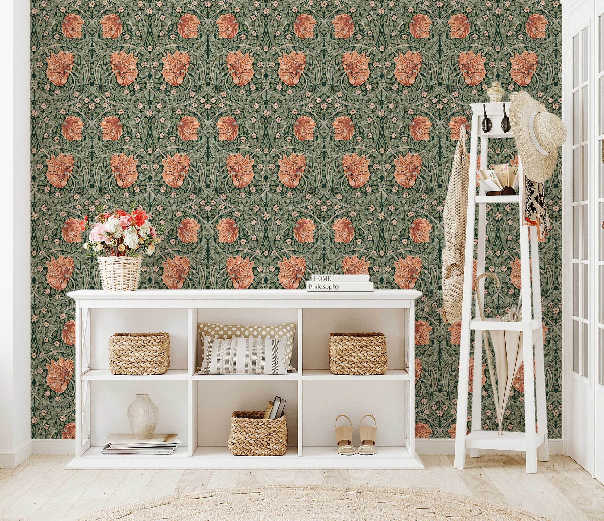 William Morris Pimpernel Pattern Peel and Stick Wallpaper Self-Adhesive Removable Wallcovering Fabric & Light Canvas Texture Wall Murals - Clickwalls