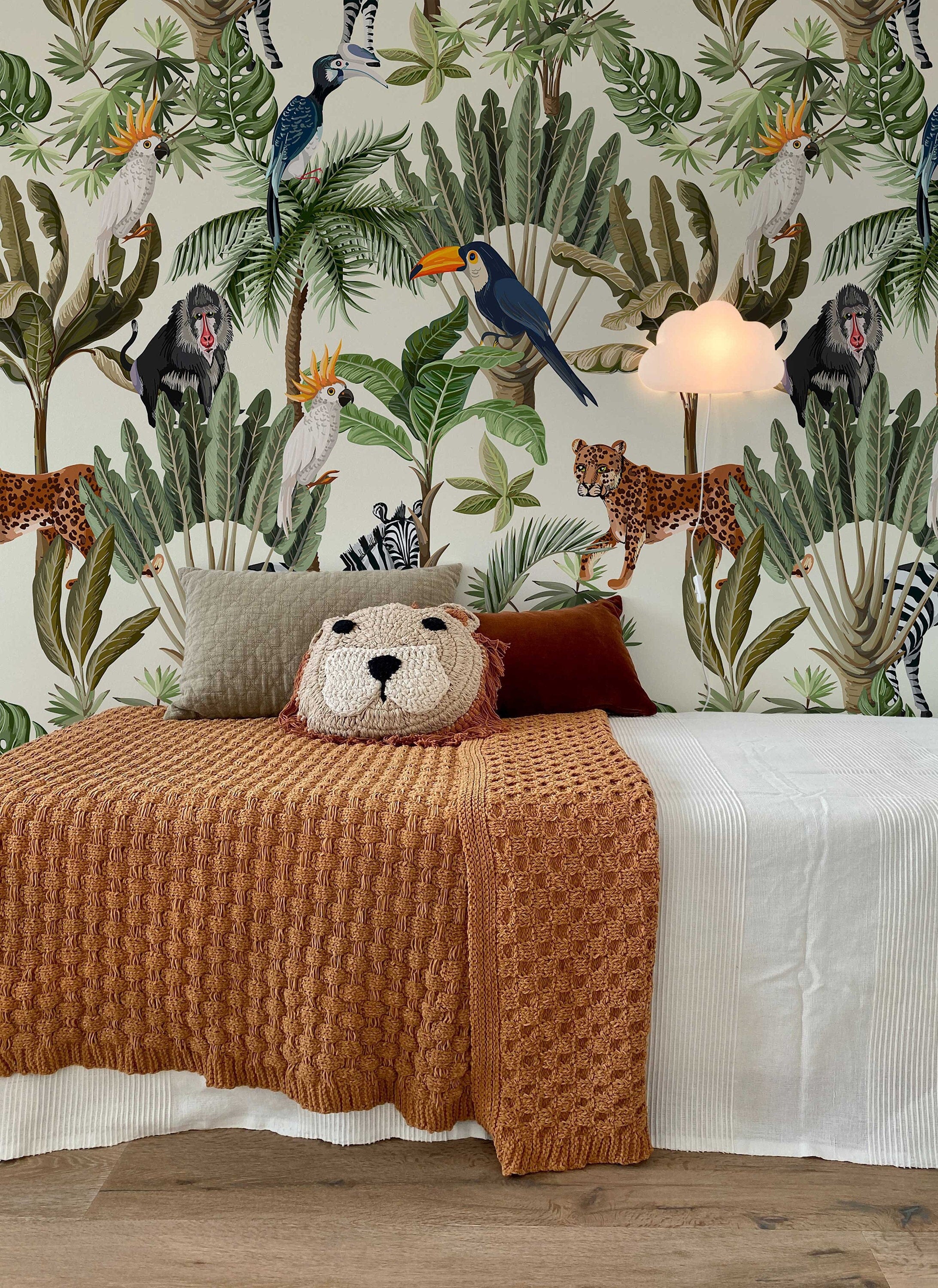 Playful Jungle Animals Watercolor Peel and Stick Wallpaper for Nursery and Kids' Room Decor - Clickwalls