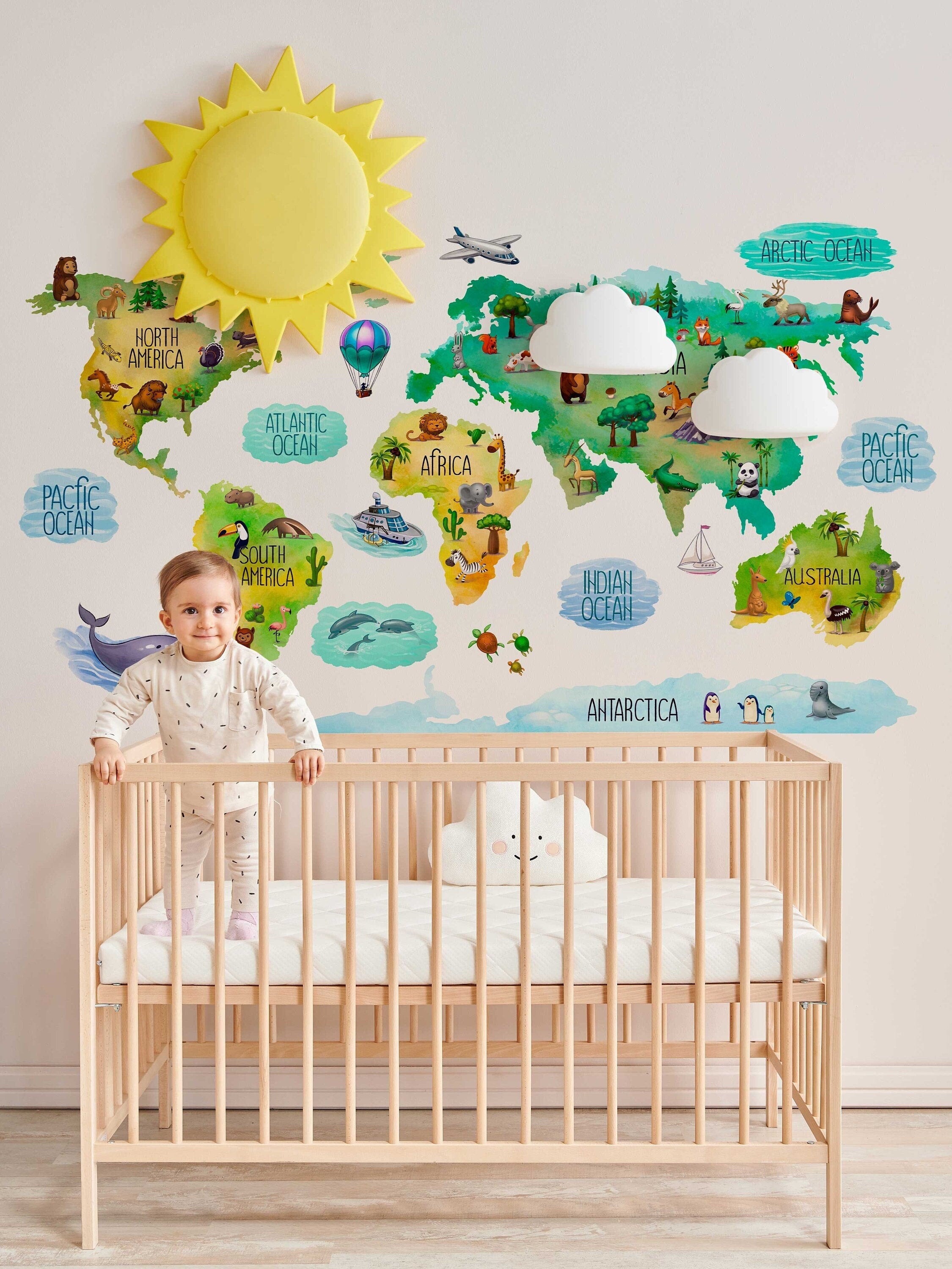 Educational Kids World Map Wall Decal for Nursery - Clickwalls