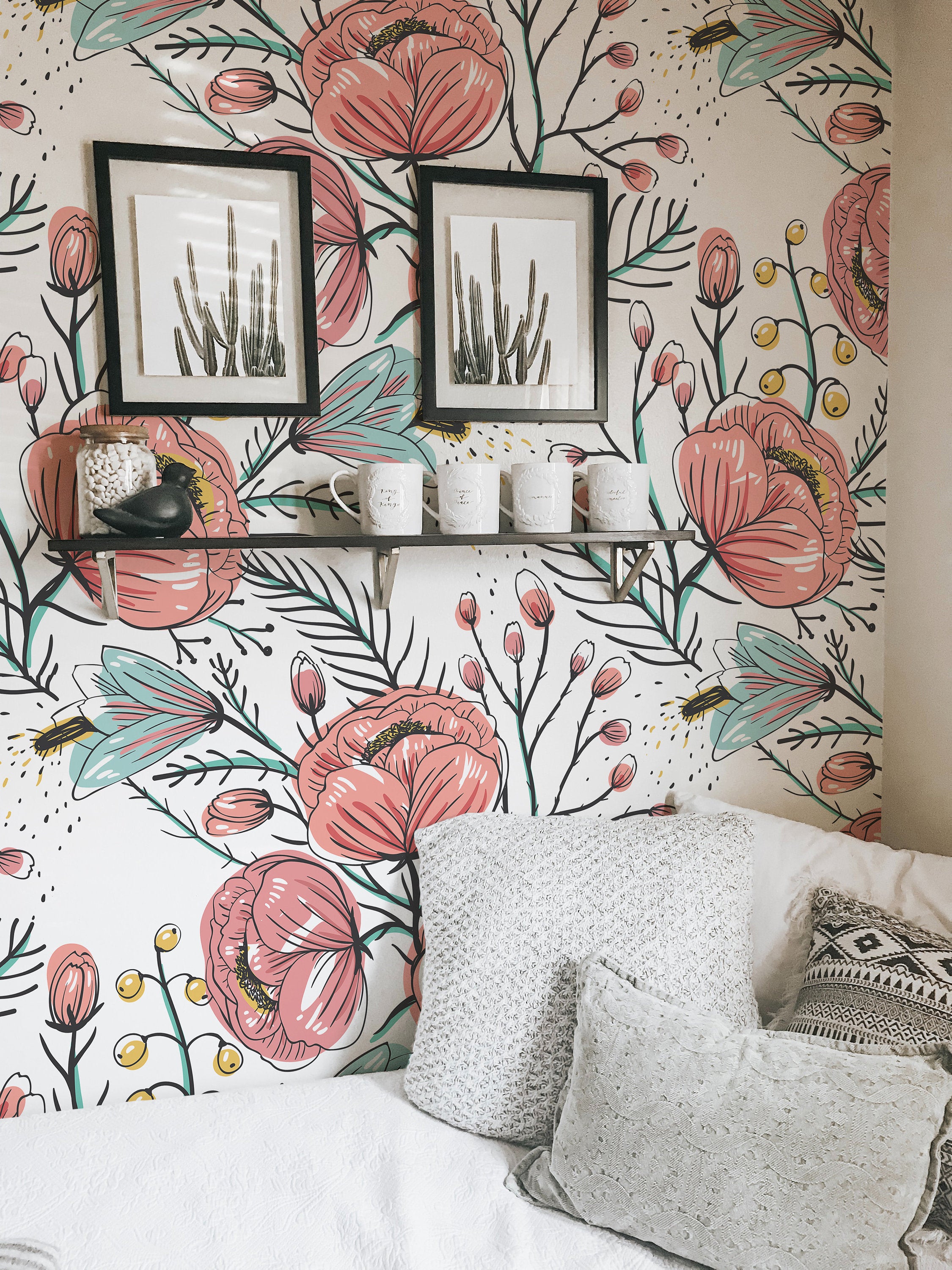 Anemone Fall Peel And Stick Wallpaper, Floral Wall Mural, Poppy Flowers Removable Wallpaper, Pink Wall Covering - Clickwalls