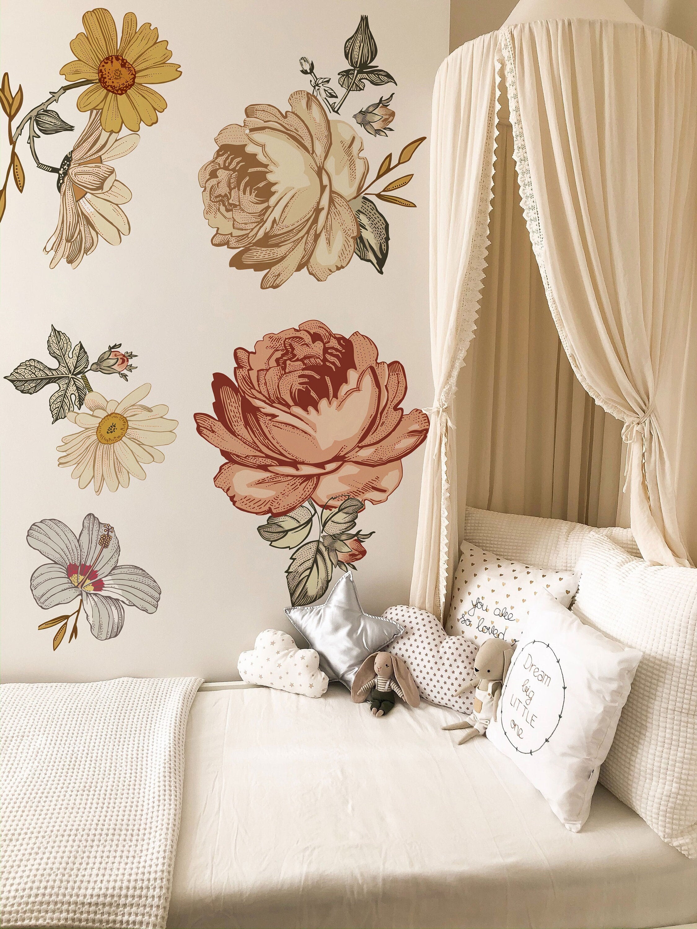 Soft Nursery Floral Wall Decal Wall Sticker for Kids Vintage Peony Flower - Clickwalls