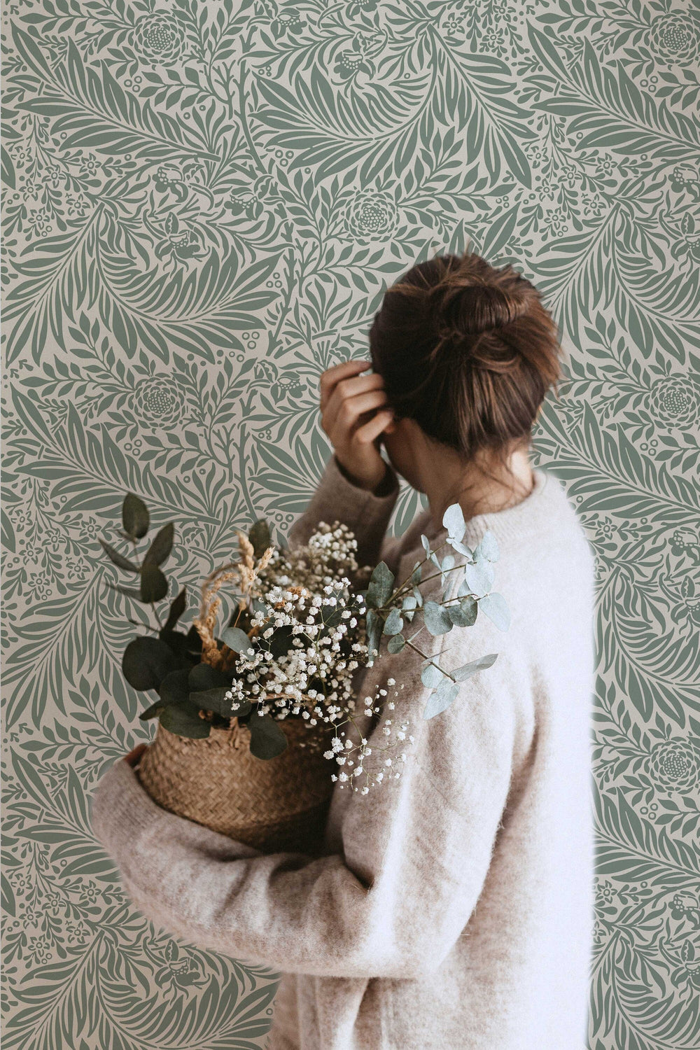 Larkspur Sage Green William Morris Removable Wallpaper | Self-Adhesive | Pasted | Mural | Temporary | Feature Wall - Clickwalls