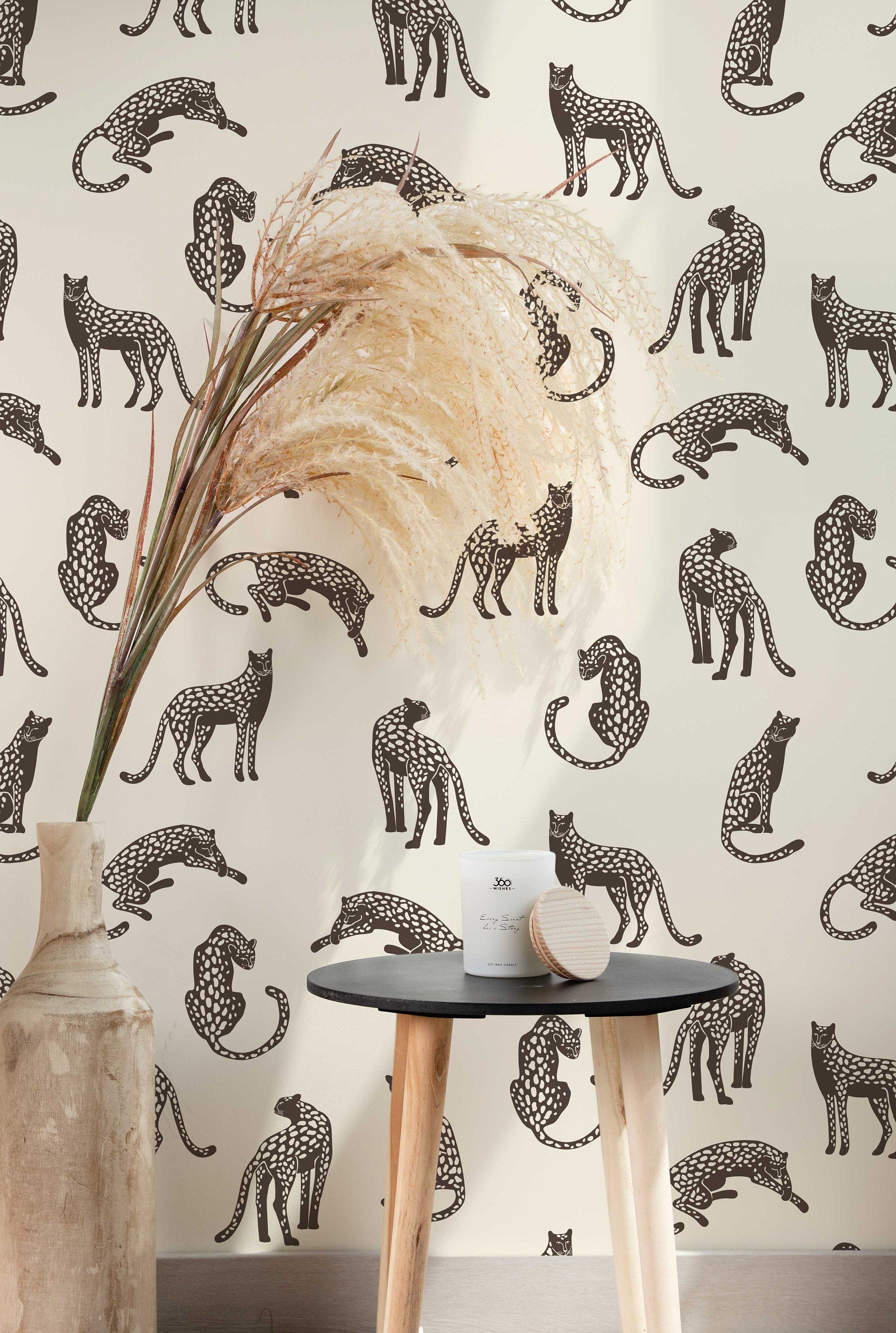 Leopards on Light Cream Background Removable Wallpaper | Self-Adhesive Fabric | Peel & Stick | Tropical Animal Wall Covering - Clickwalls