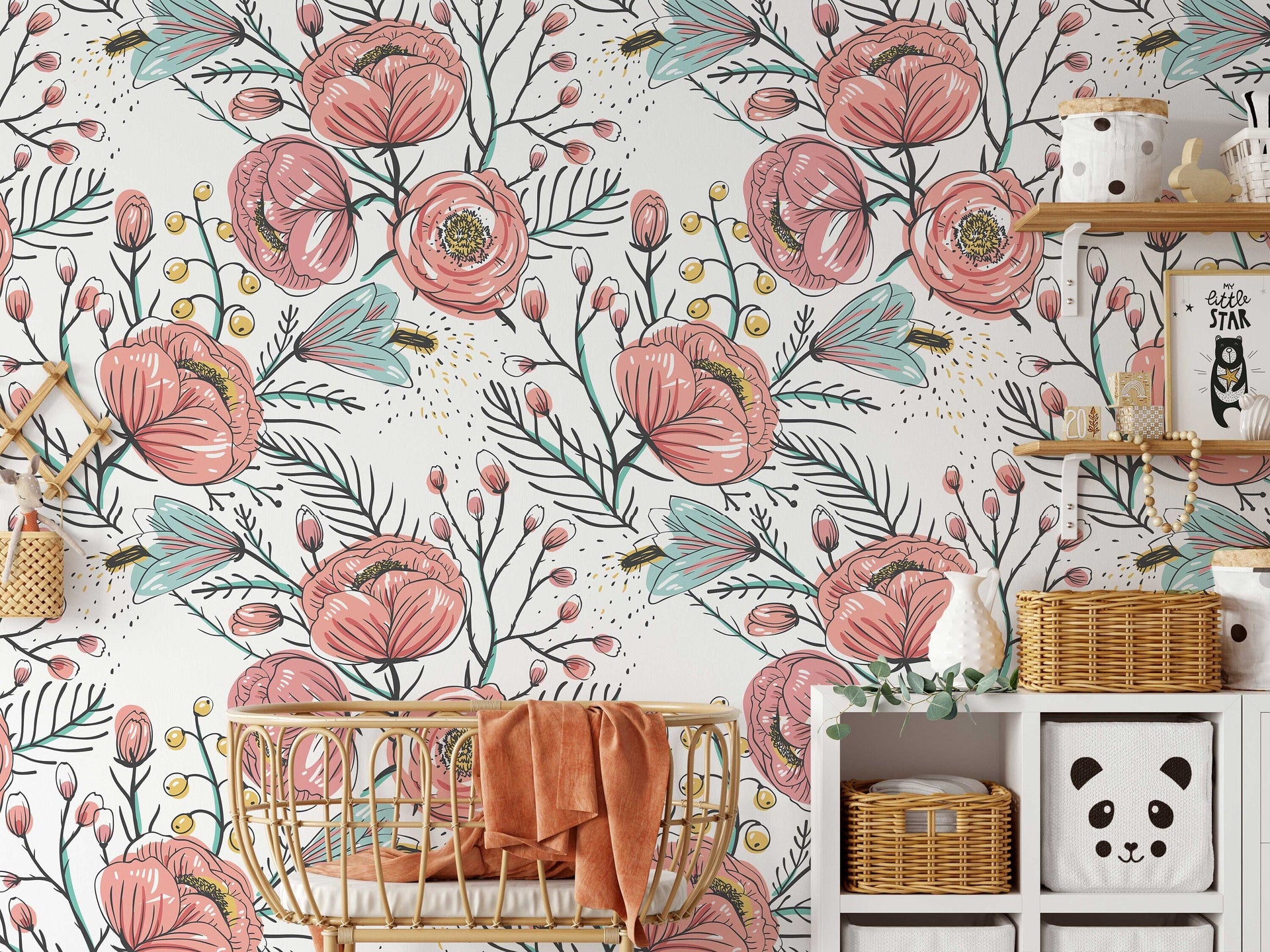 Anemone Fall Peel And Stick Wallpaper, Floral Wall Mural, Poppy Flowers Removable Wallpaper, Pink Wall Covering - Clickwalls