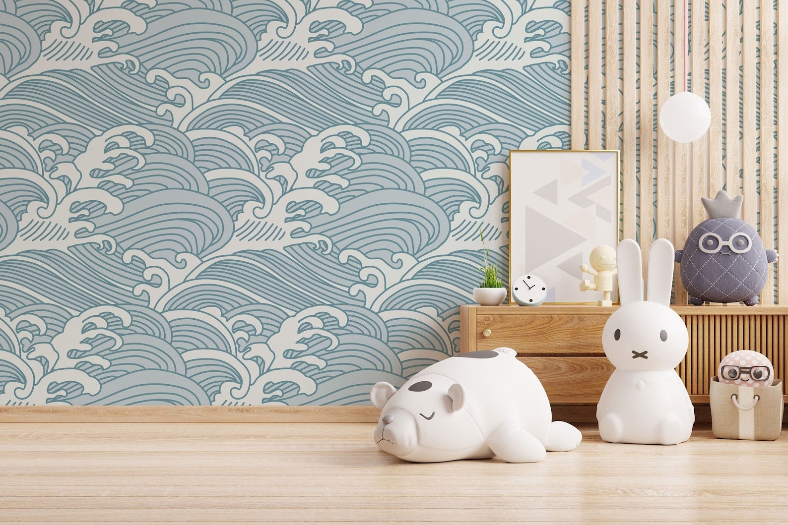 Chinese Waves Self Adhesive Wallpaper | Removable Blue-Gray Mural | Eco Friendly Design - Clickwalls