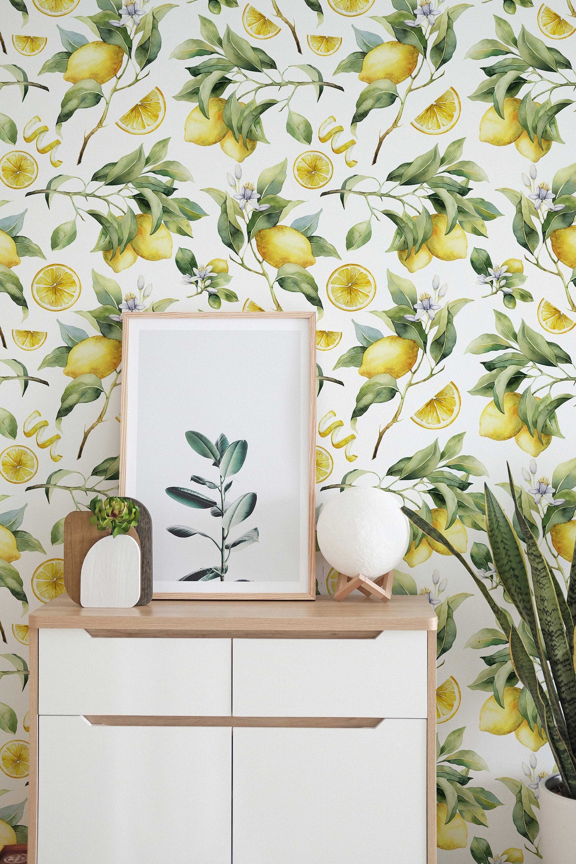 Lemon Tree Wallpaper | Removable Self-Adhesive Wallpaper | Pasted Mural for Temporary Feature Wall Decor - Clickwalls