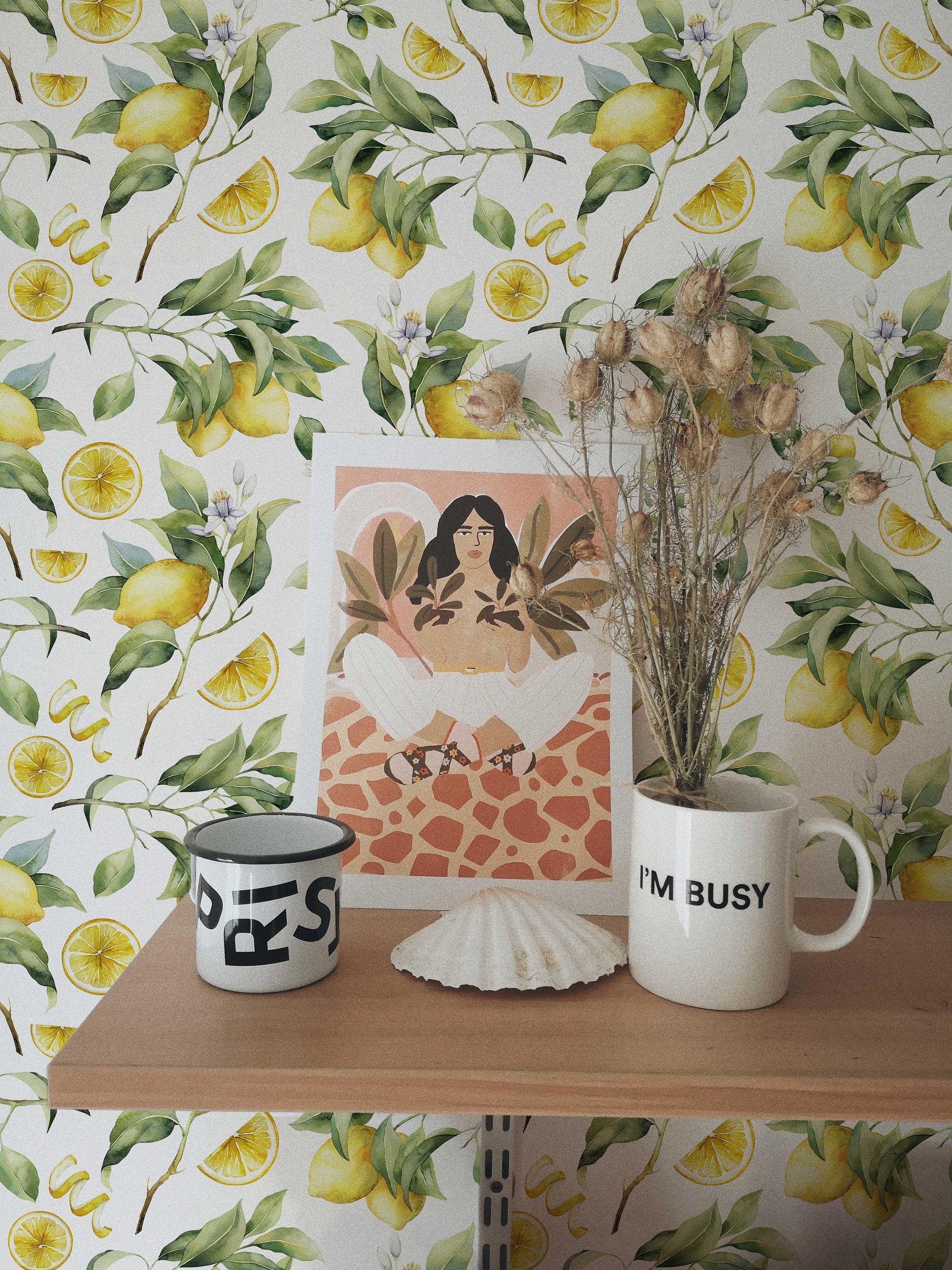 Lemon Tree Wallpaper | Removable Self-Adhesive Wallpaper | Pasted Mural for Temporary Feature Wall Decor - Clickwalls
