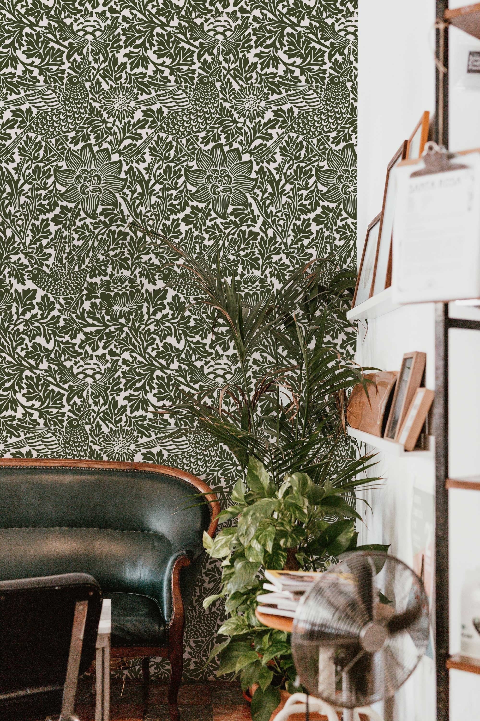Bird Song Green William Morris Removable Wallpaper | Self-Adhesive | Pasted | Mural | Temporary | Feature Wall Decoration - Clickwalls