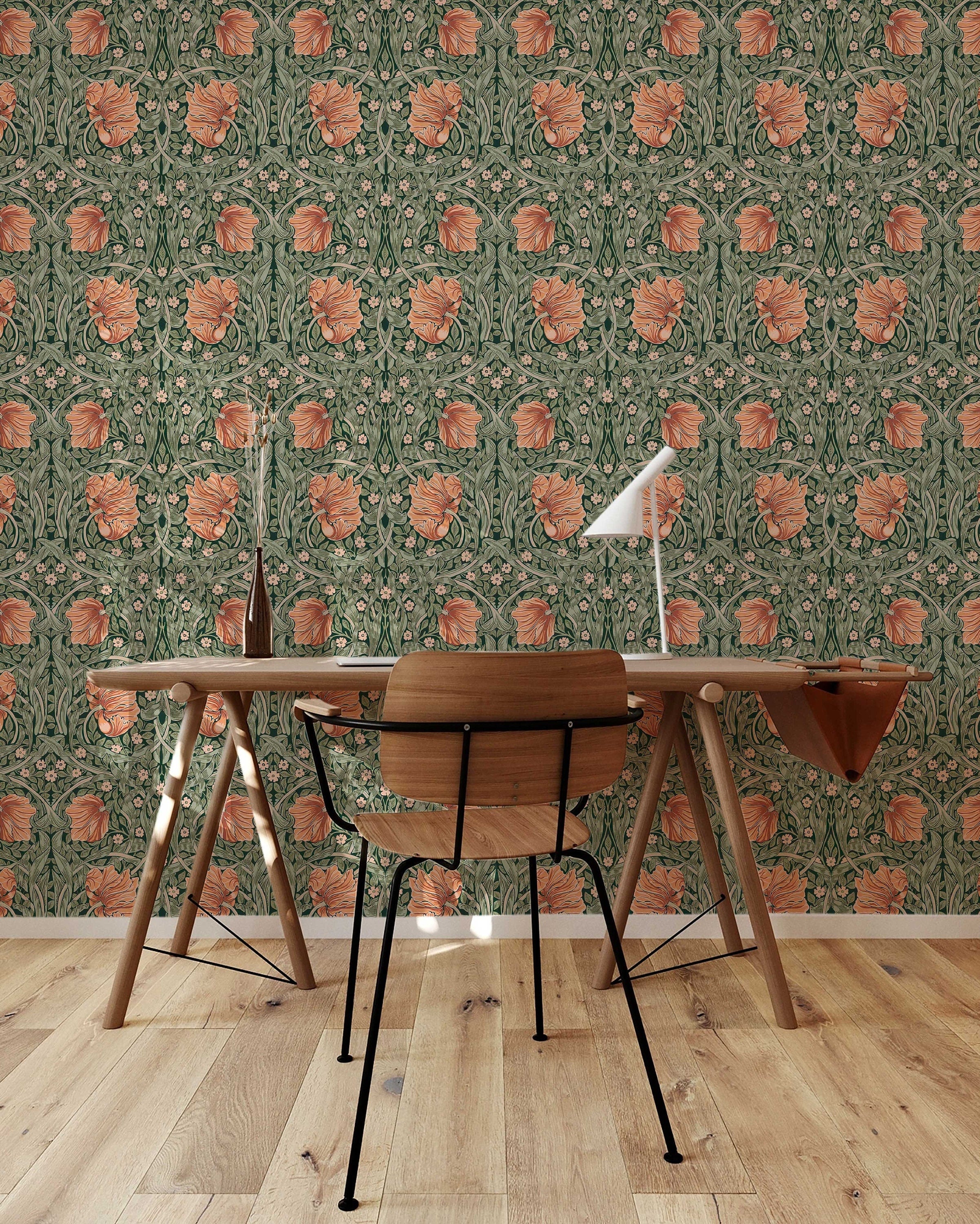 William Morris Pimpernel Pattern Peel and Stick Wallpaper Self-Adhesive Removable Wallcovering Fabric & Light Canvas Texture Wall Murals - Clickwalls