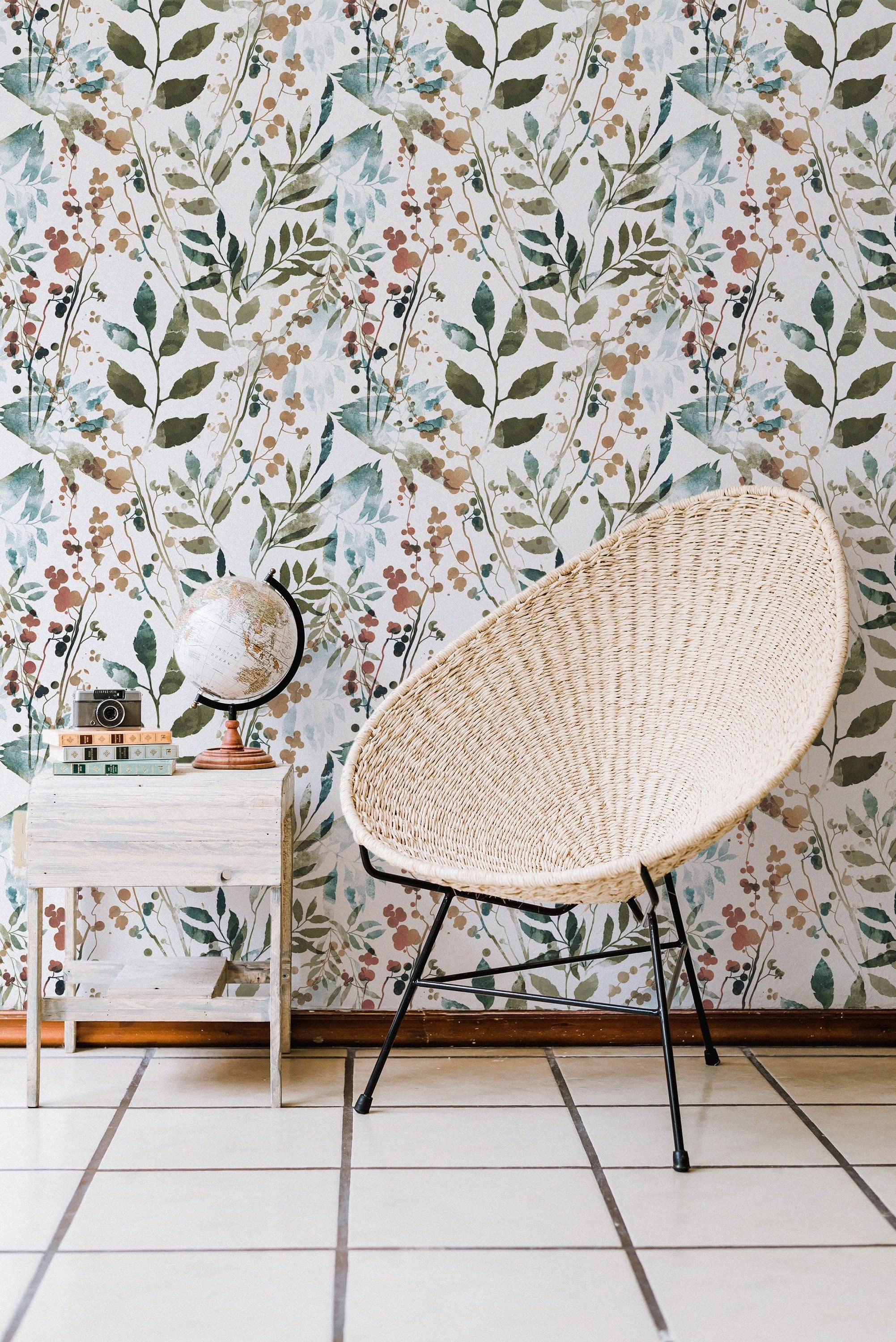 Herb Leaves Watercolor Removable Fabric Wallpaper - Clickwalls