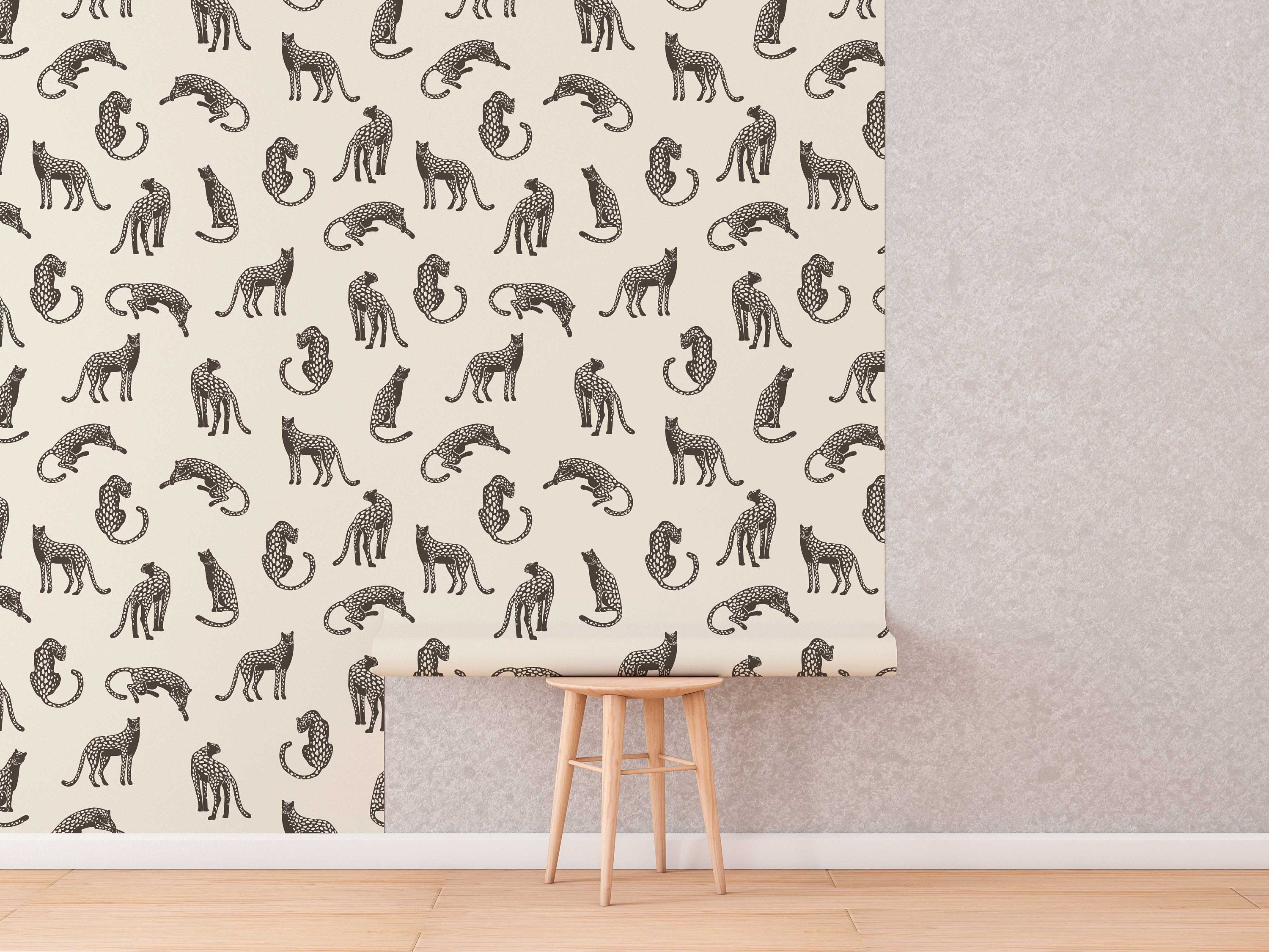 Leopards on Light Cream Background Removable Wallpaper | Self-Adhesive Fabric | Peel & Stick | Tropical Animal Wall Covering - Clickwalls
