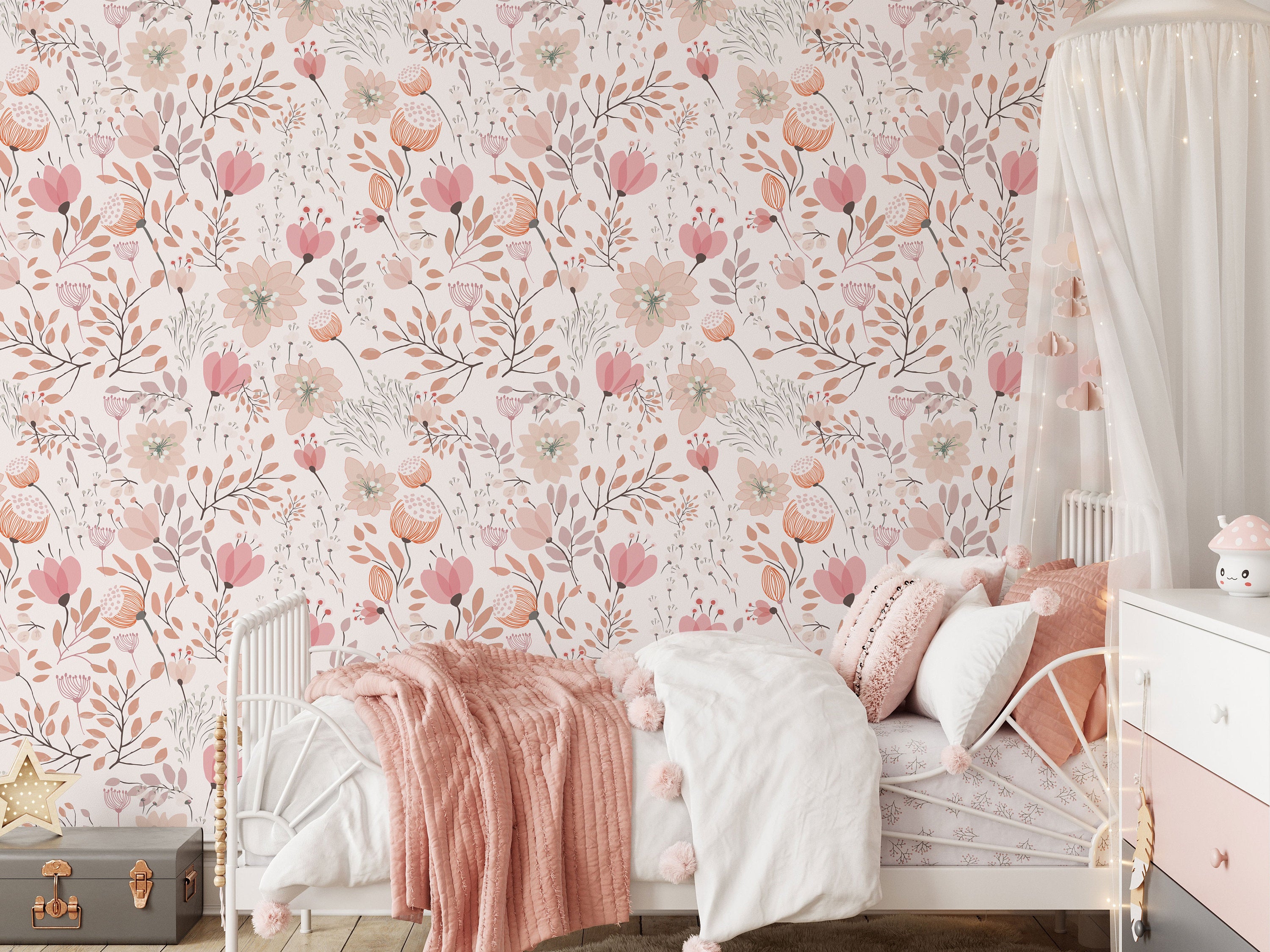 Nursery Floral Wallpaper Peel and Stick Kids Soft Garden Flowers Wall Mural - Clickwalls