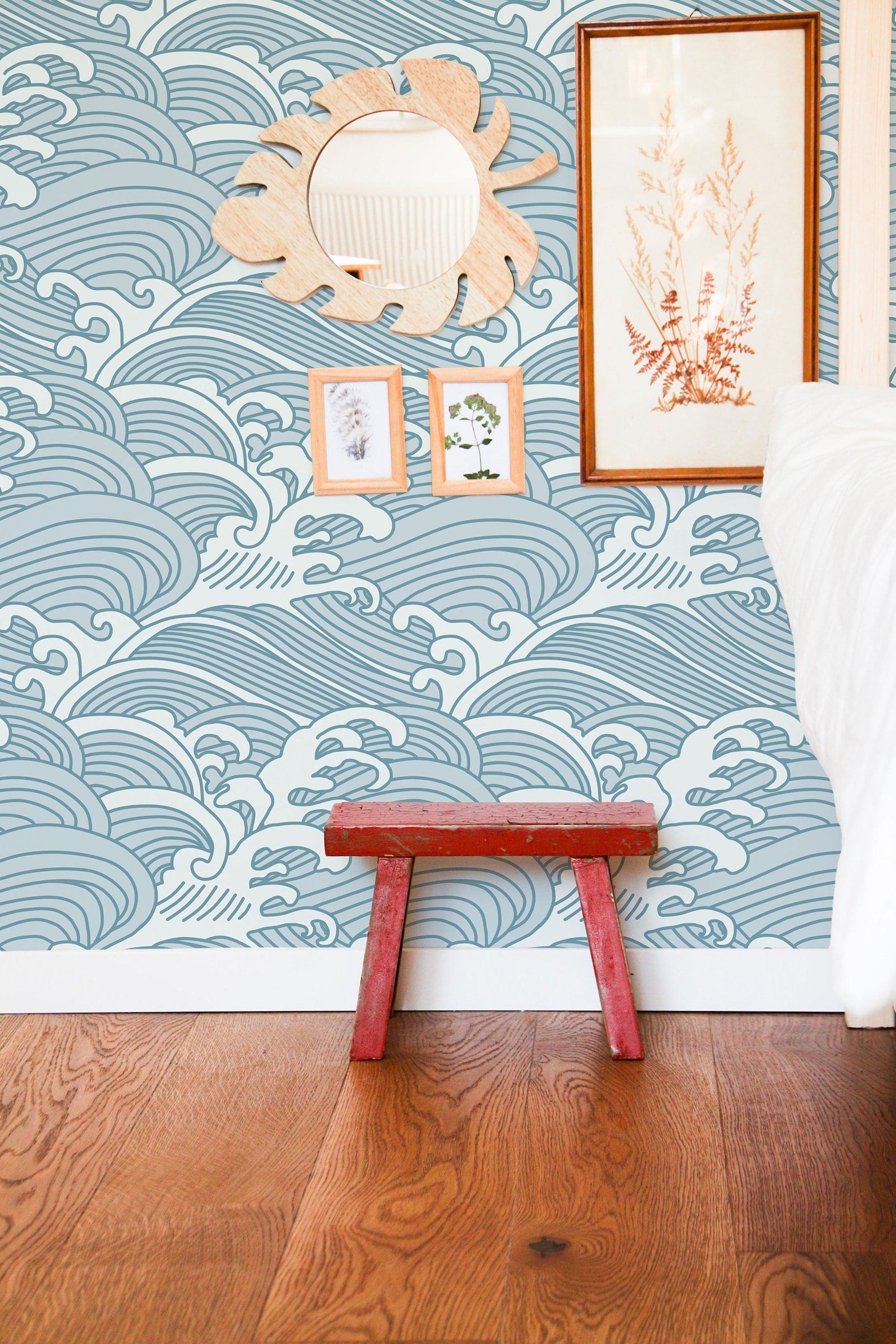 Chinese Waves Self Adhesive Wallpaper | Removable Blue-Gray Mural | Eco Friendly Design - Clickwalls