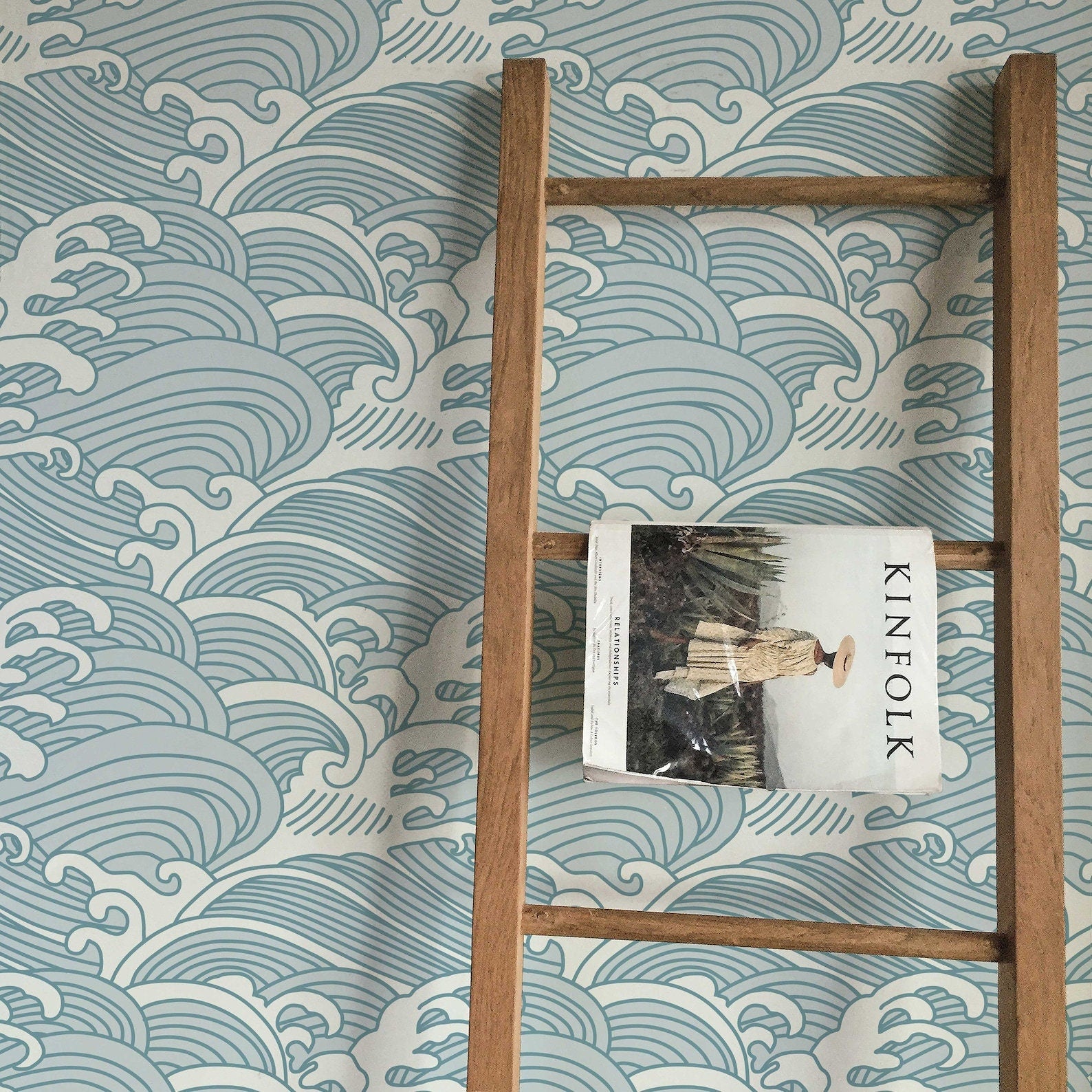 Chinese Waves Self Adhesive Wallpaper | Removable Blue-Gray Mural | Eco Friendly Design - Clickwalls
