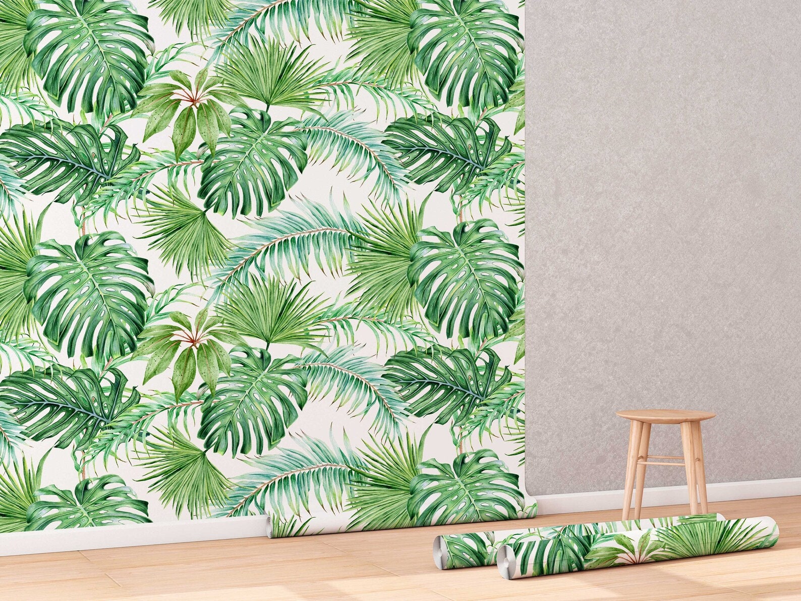 Tropical Leaves Peel and Stick Wallpaper | Removable Monstera Palms Mural | Eco Friendly Wall Decor - Clickwalls