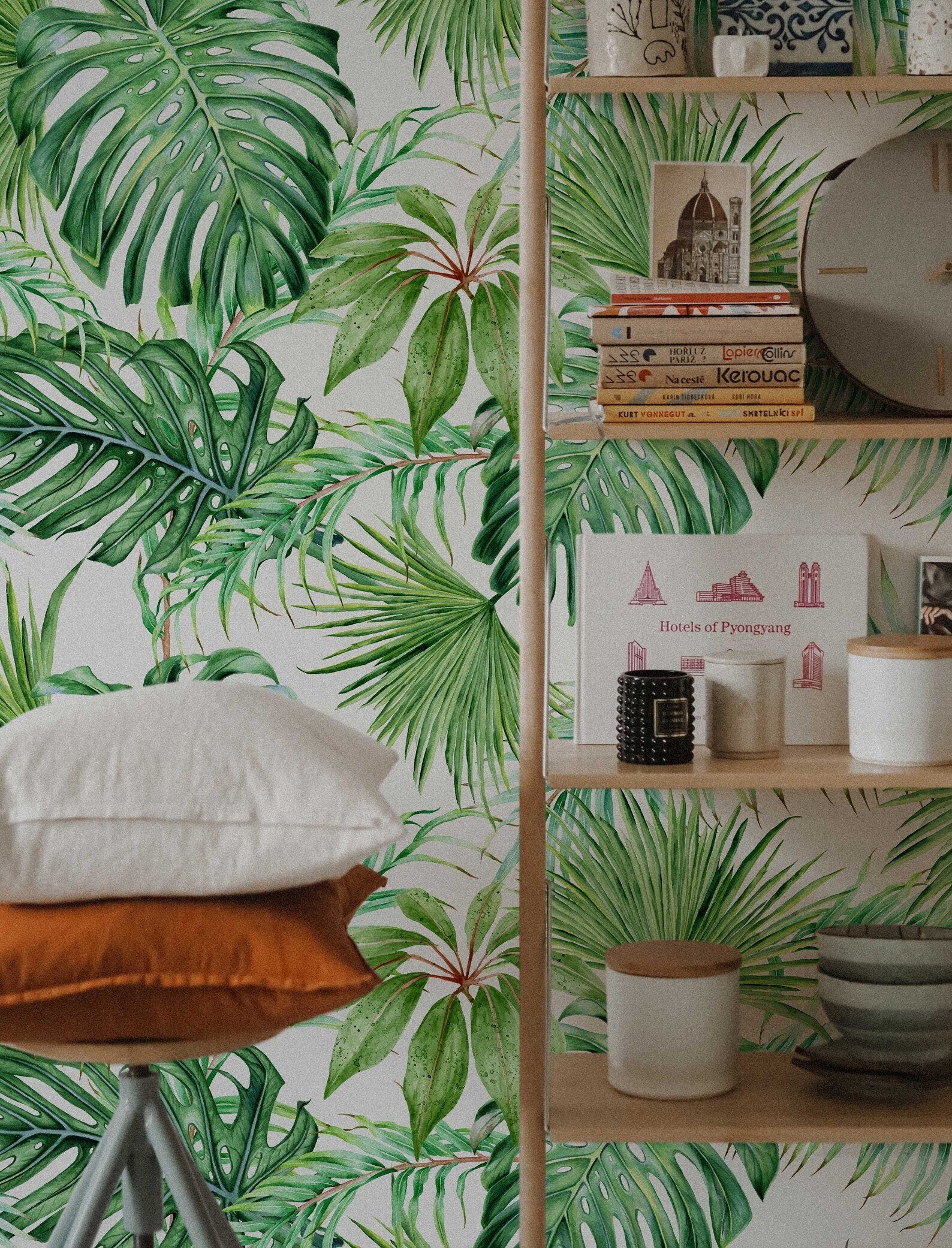 Tropical Leaves Peel and Stick Wallpaper | Removable Monstera Palms Mural | Eco Friendly Wall Decor - Clickwalls