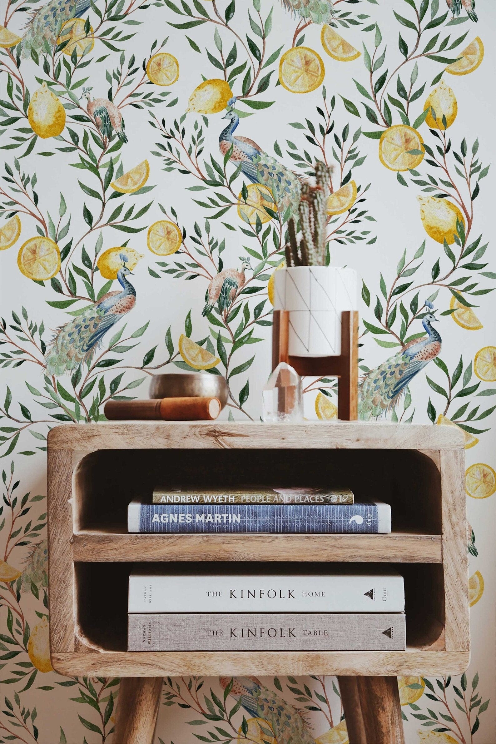 Chinoiserie Wallpaper | Peel and Stick or Traditional | Watercolor Peacock with Tree Wall Mural | Self Adhesive Floral Wallpaper | Removable - Clickwalls