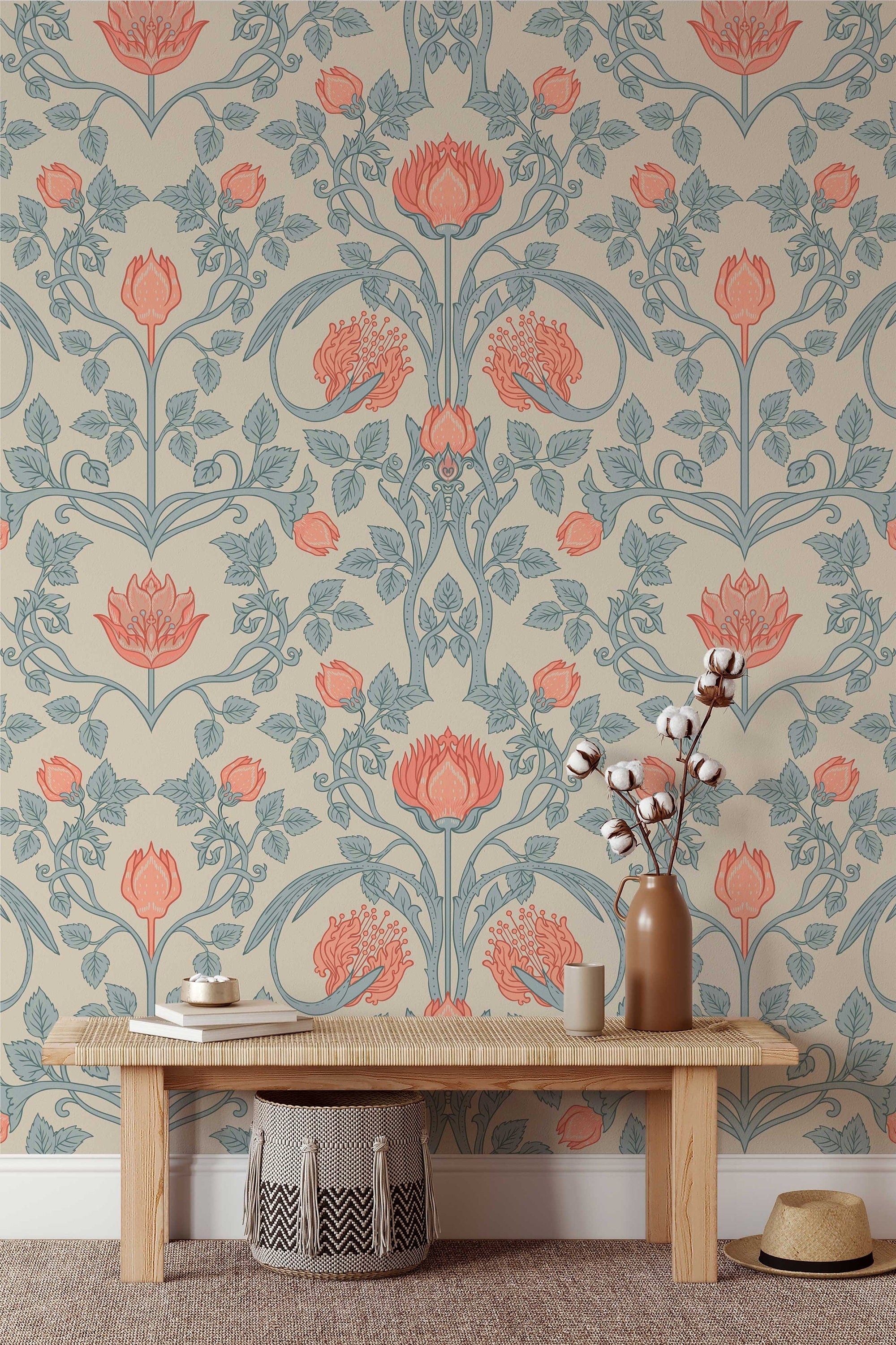 William Morris Vintage Flowers Peel and Stick Wallpaper - Botanical Wall Mural - Clickwalls
