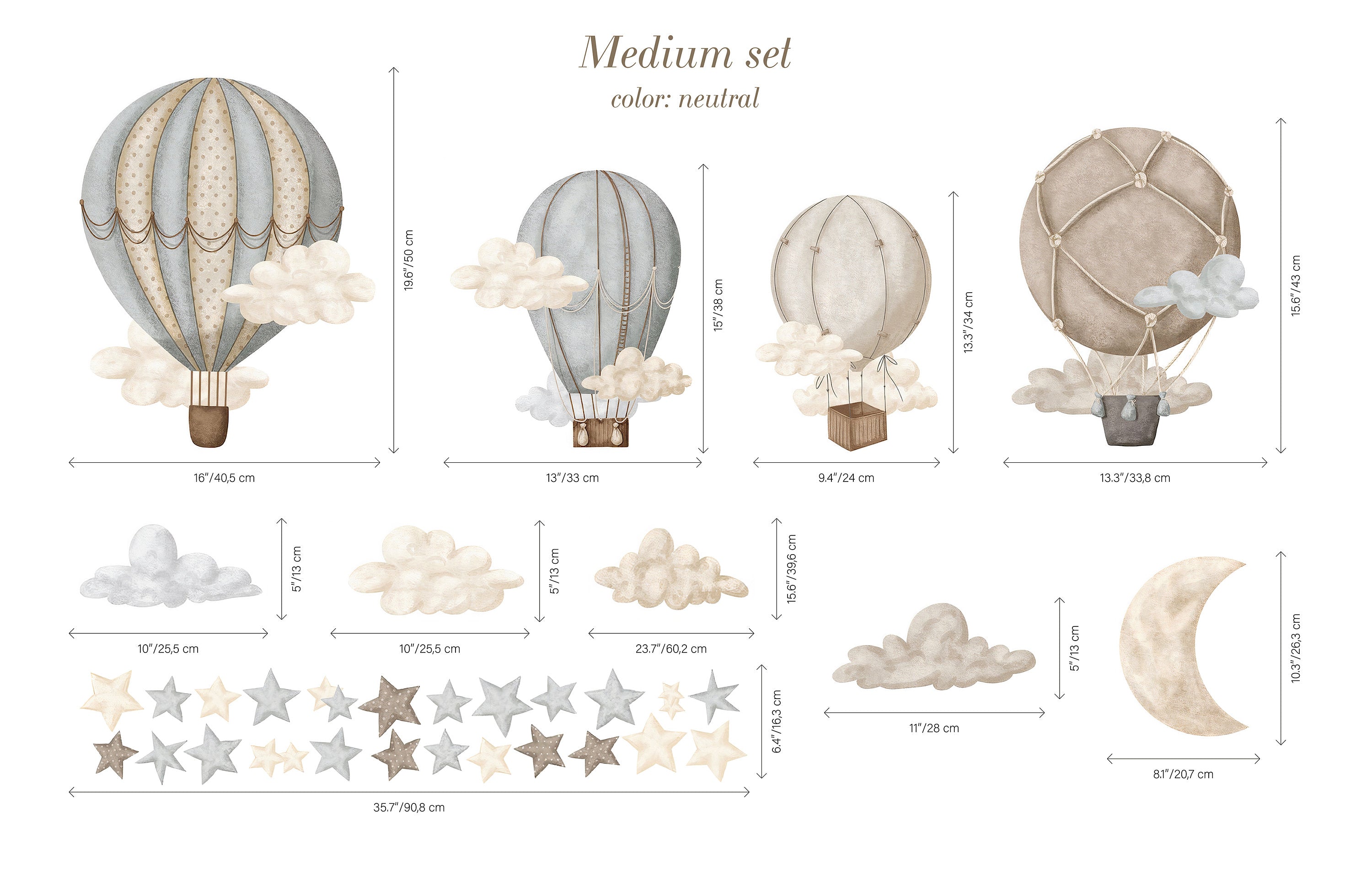 Dreamy Hot Air Balloons and Stars Wall Sticker for Nursery and Kids' Room - Clickwalls