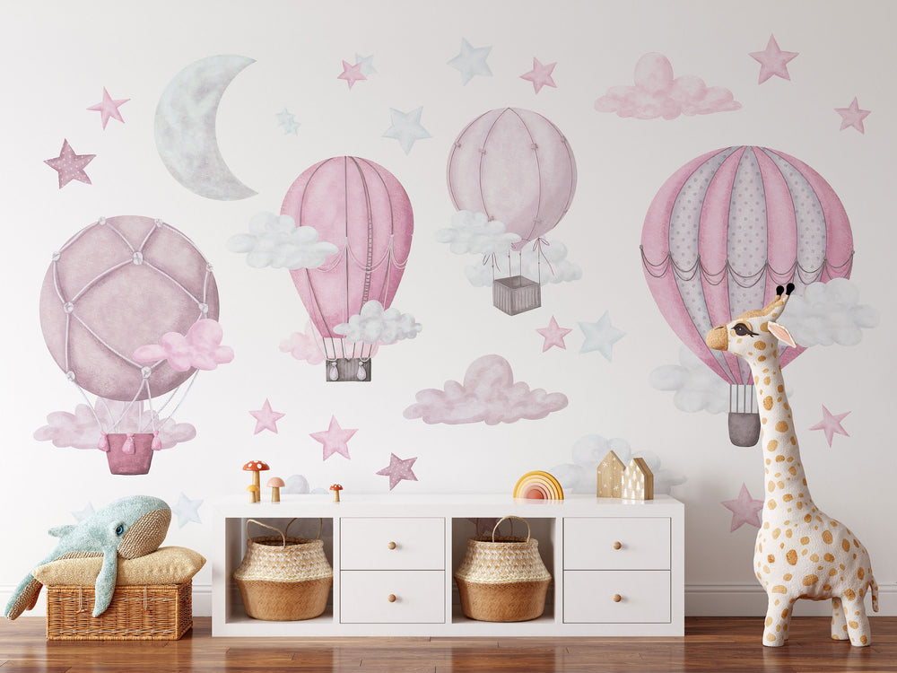 Dreamy Hot Air Balloons and Stars Wall Sticker for Nursery and Kids' Room - Clickwalls