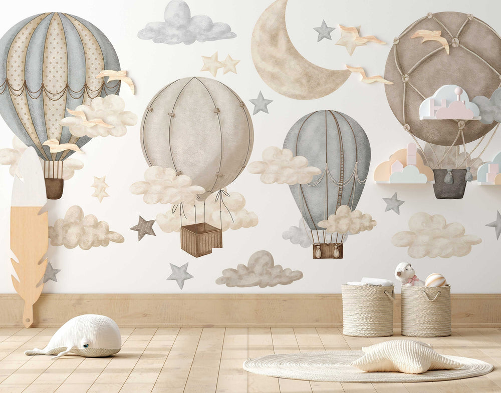 Dreamy Hot Air Balloons and Stars Wall Sticker for Nursery and Kids' Room - Clickwalls