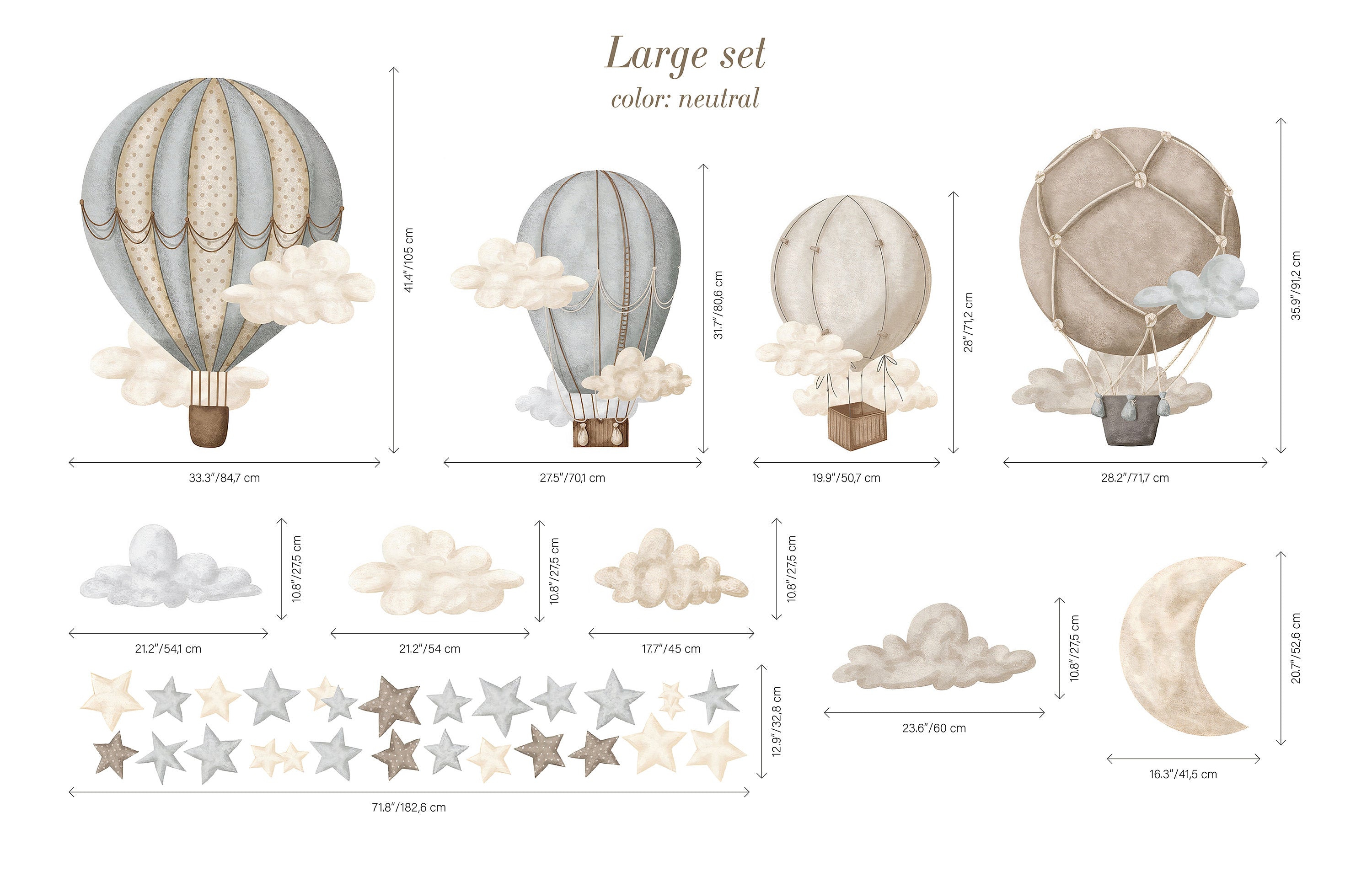 Dreamy Hot Air Balloons and Stars Wall Sticker for Nursery and Kids' Room - Clickwalls