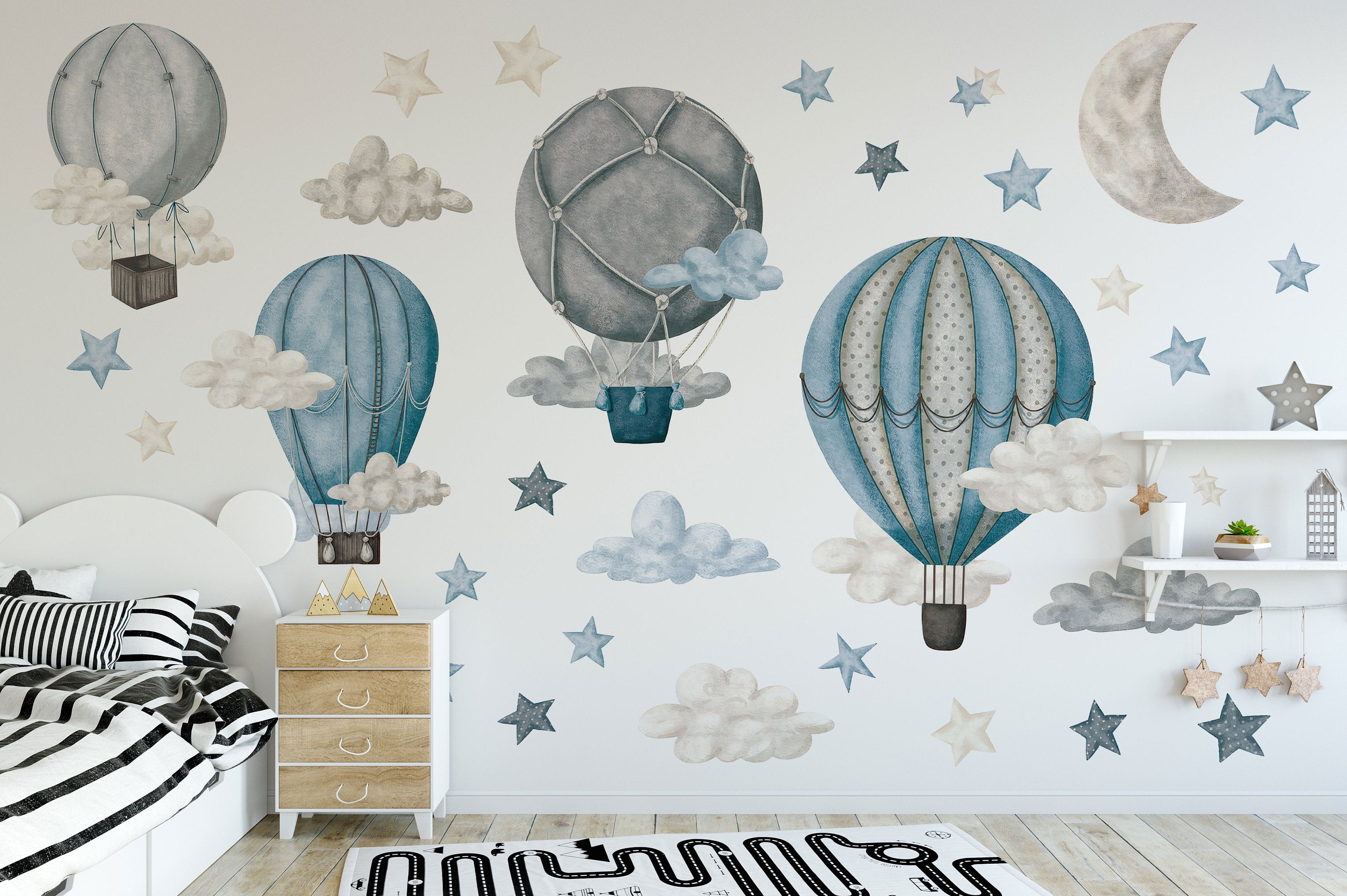 Dreamy Hot Air Balloons and Stars Wall Sticker for Nursery and Kids' Room - Clickwalls