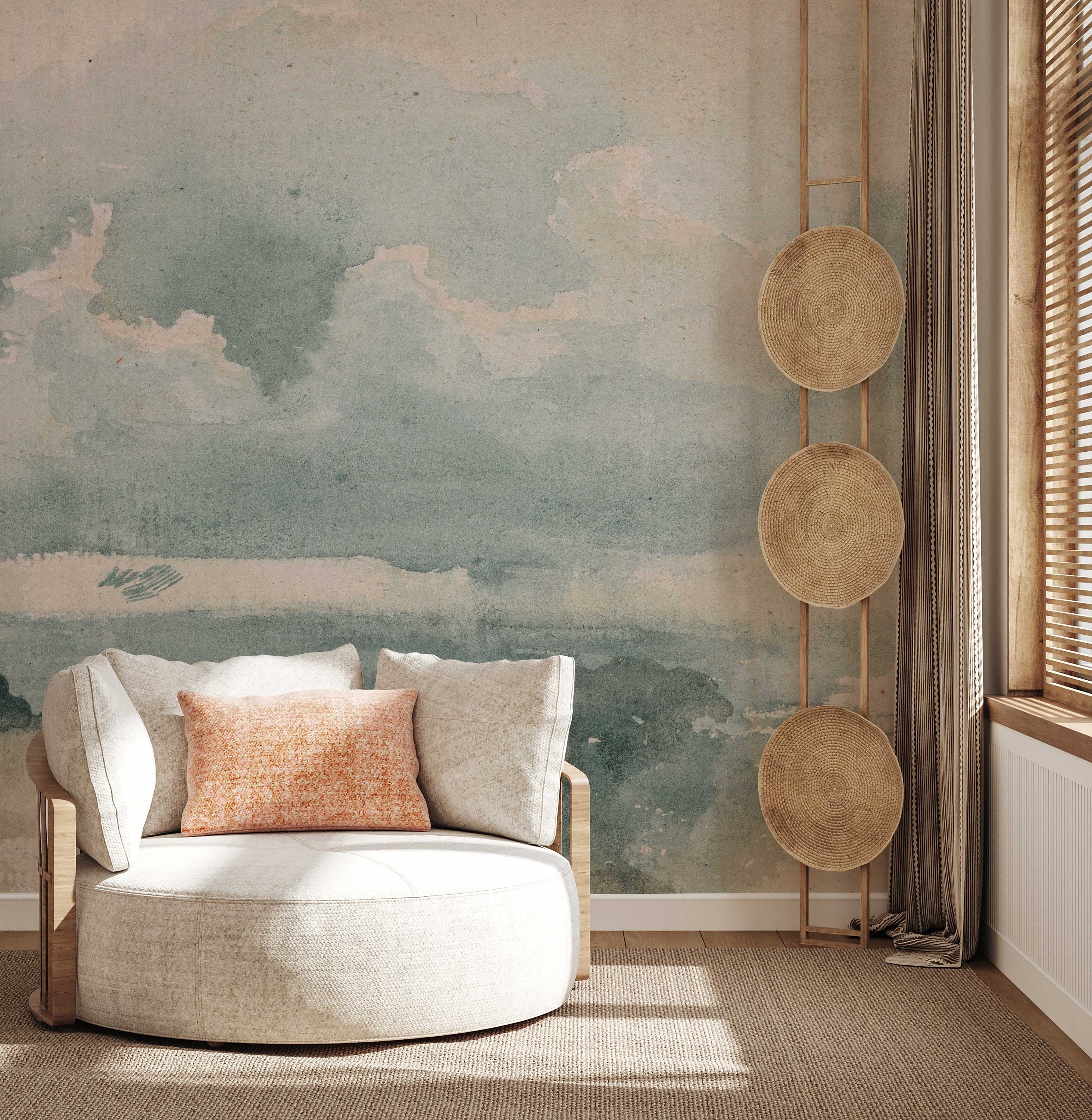 Classic Clouded Wall Mural | Sky Scene Wallpaper | Retro removable wallpaper | Repositionable | Self adhesive wallpaper - Clickwalls