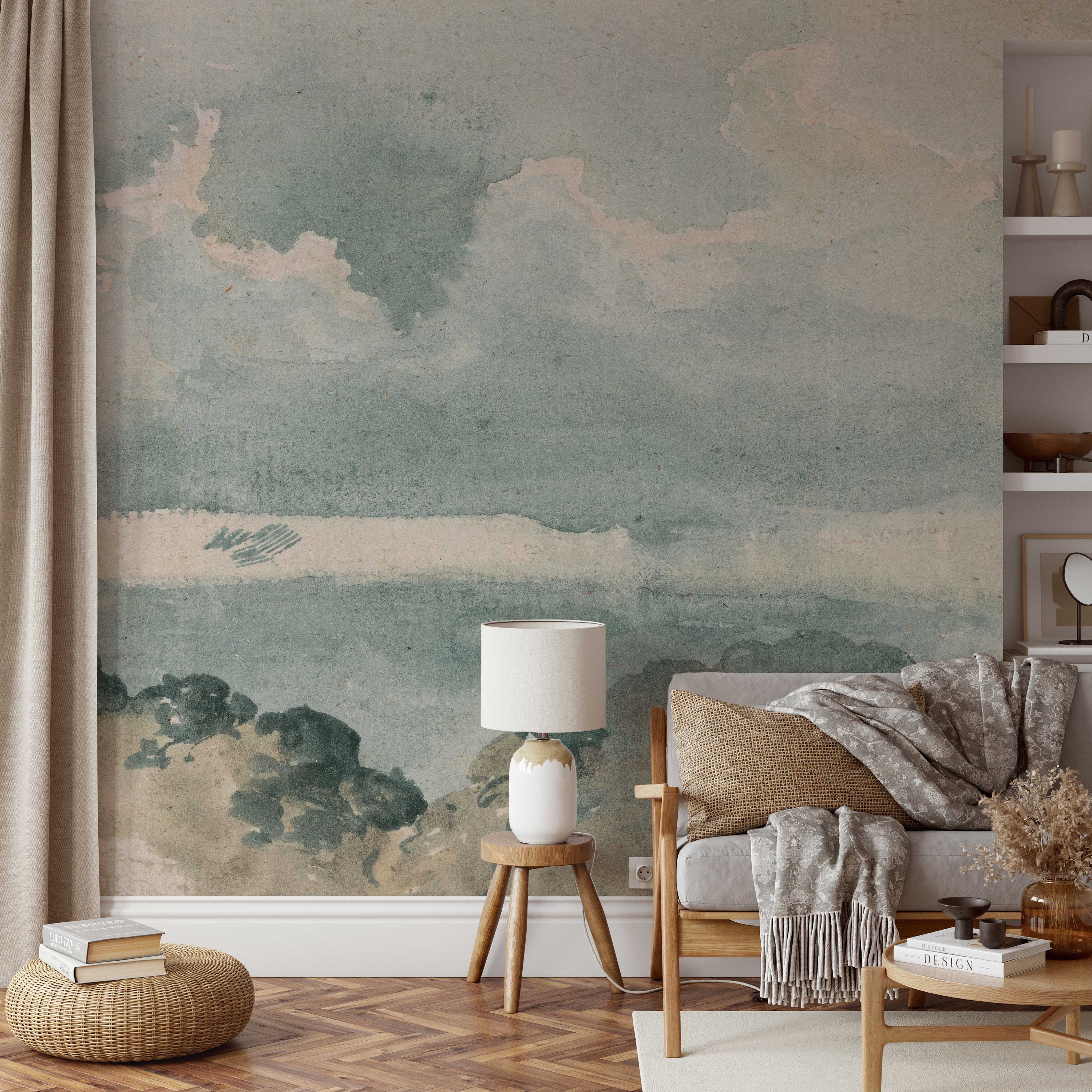 Classic Clouded Wall Mural | Sky Scene Wallpaper | Retro removable wallpaper | Repositionable | Self adhesive wallpaper - Clickwalls
