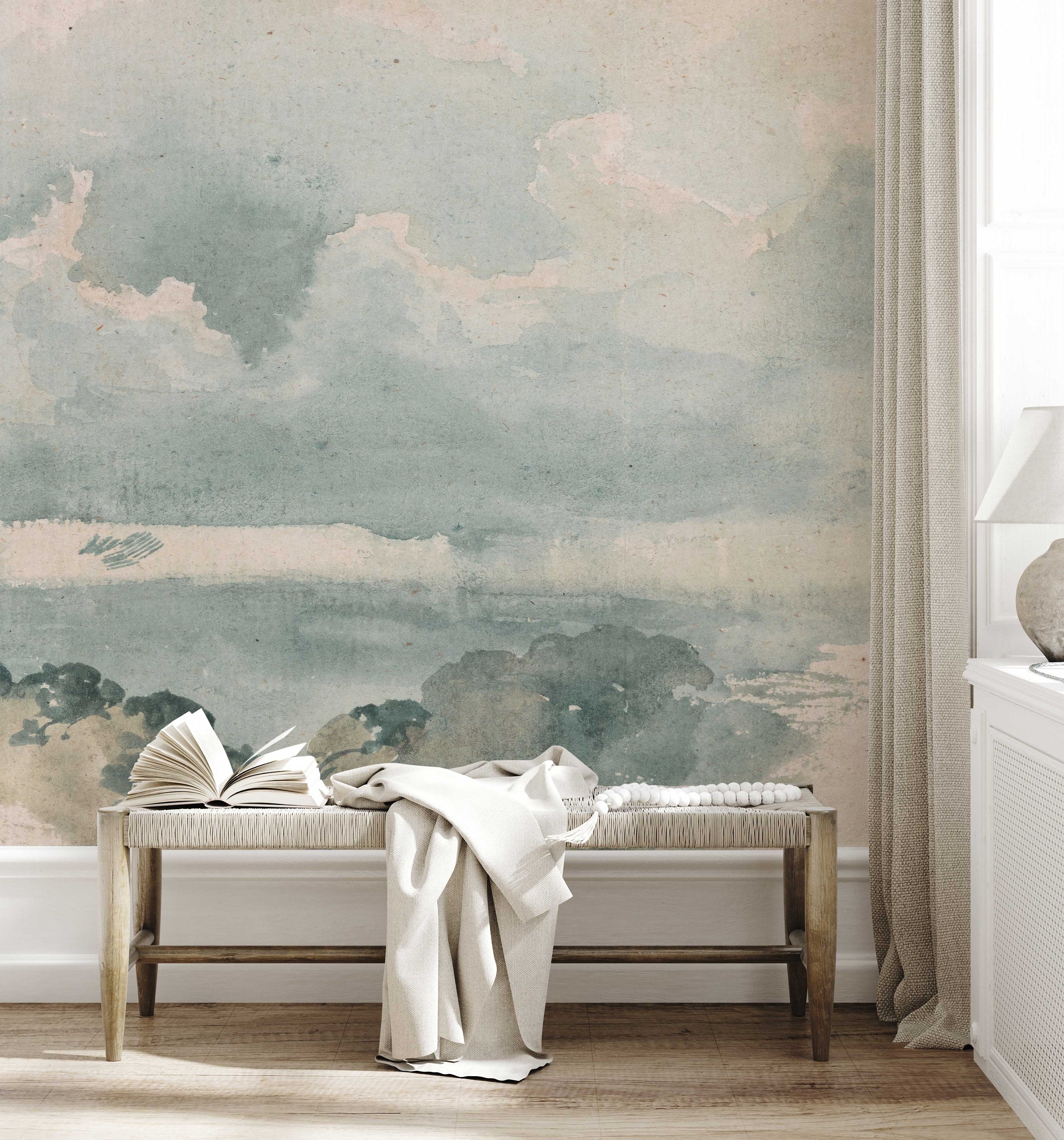 Classic Clouded Wall Mural | Sky Scene Wallpaper | Retro removable wallpaper | Repositionable | Self adhesive wallpaper - Clickwalls