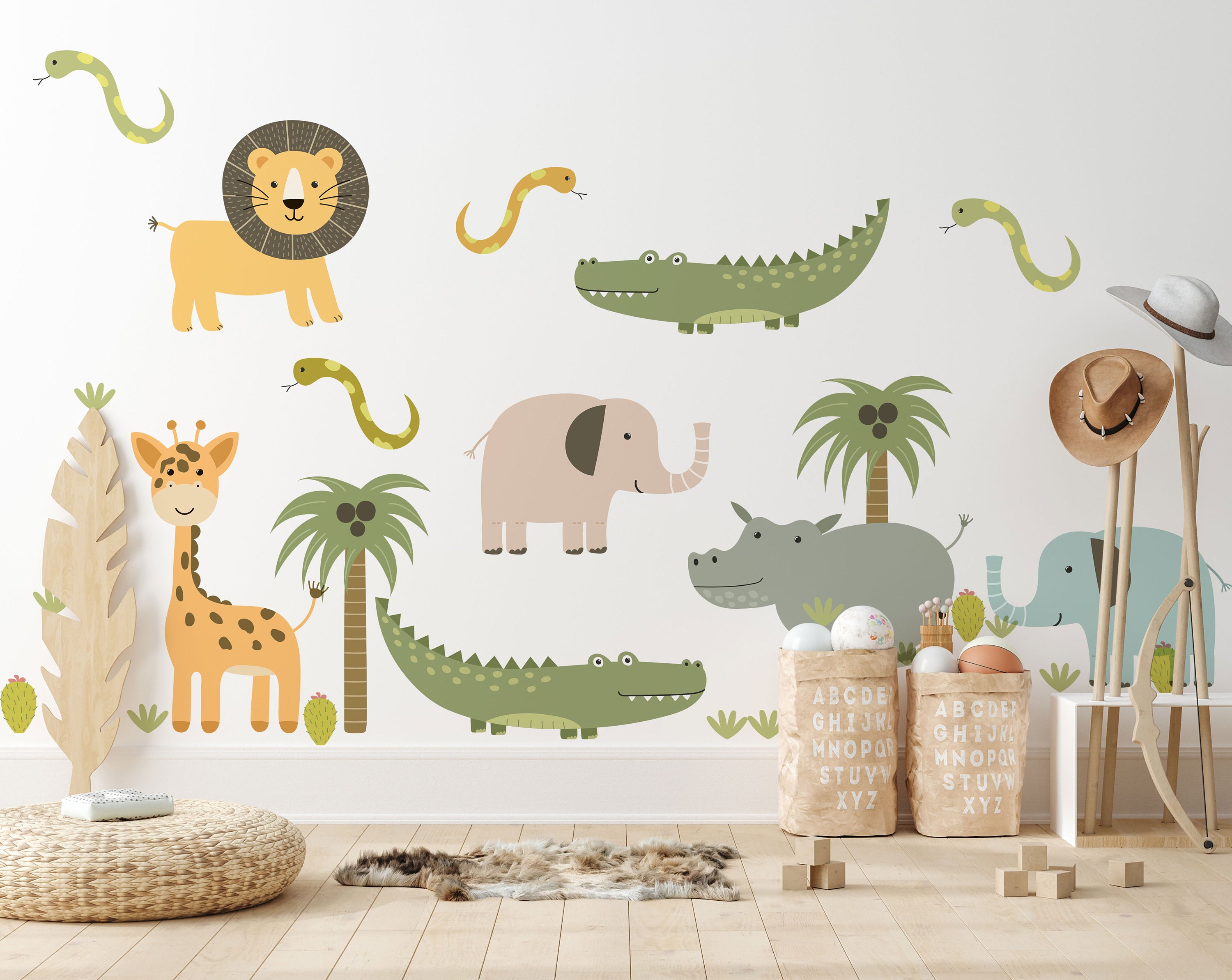 Cute Safari Animals Wall Decal for Kids | Removable Peel and Stick Wall Decals | African Animals Wall Stickers - Clickwalls