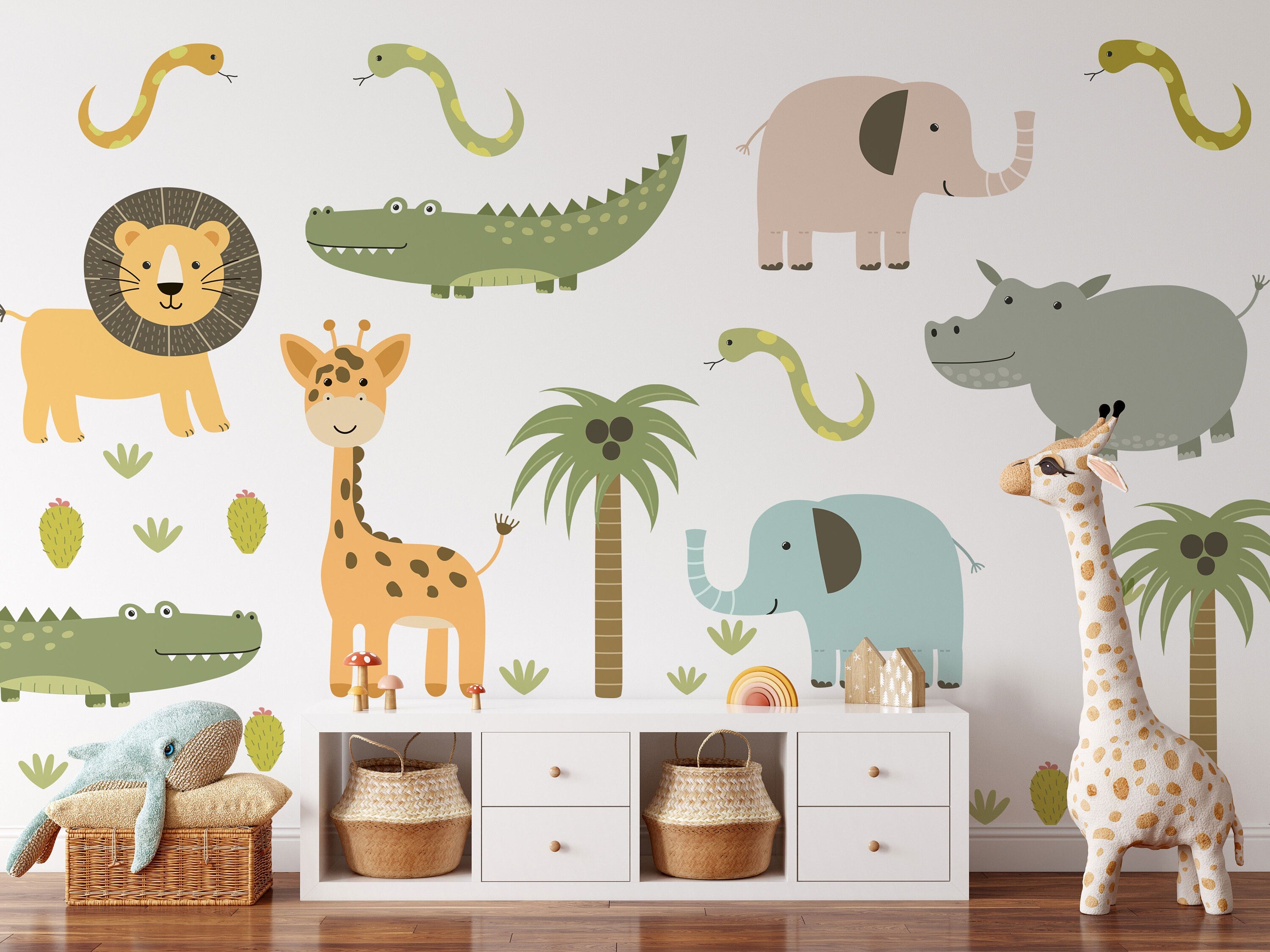 Cute Safari Animals Wall Decal for Kids | Removable Peel and Stick Wall Decals | African Animals Wall Stickers - Clickwalls