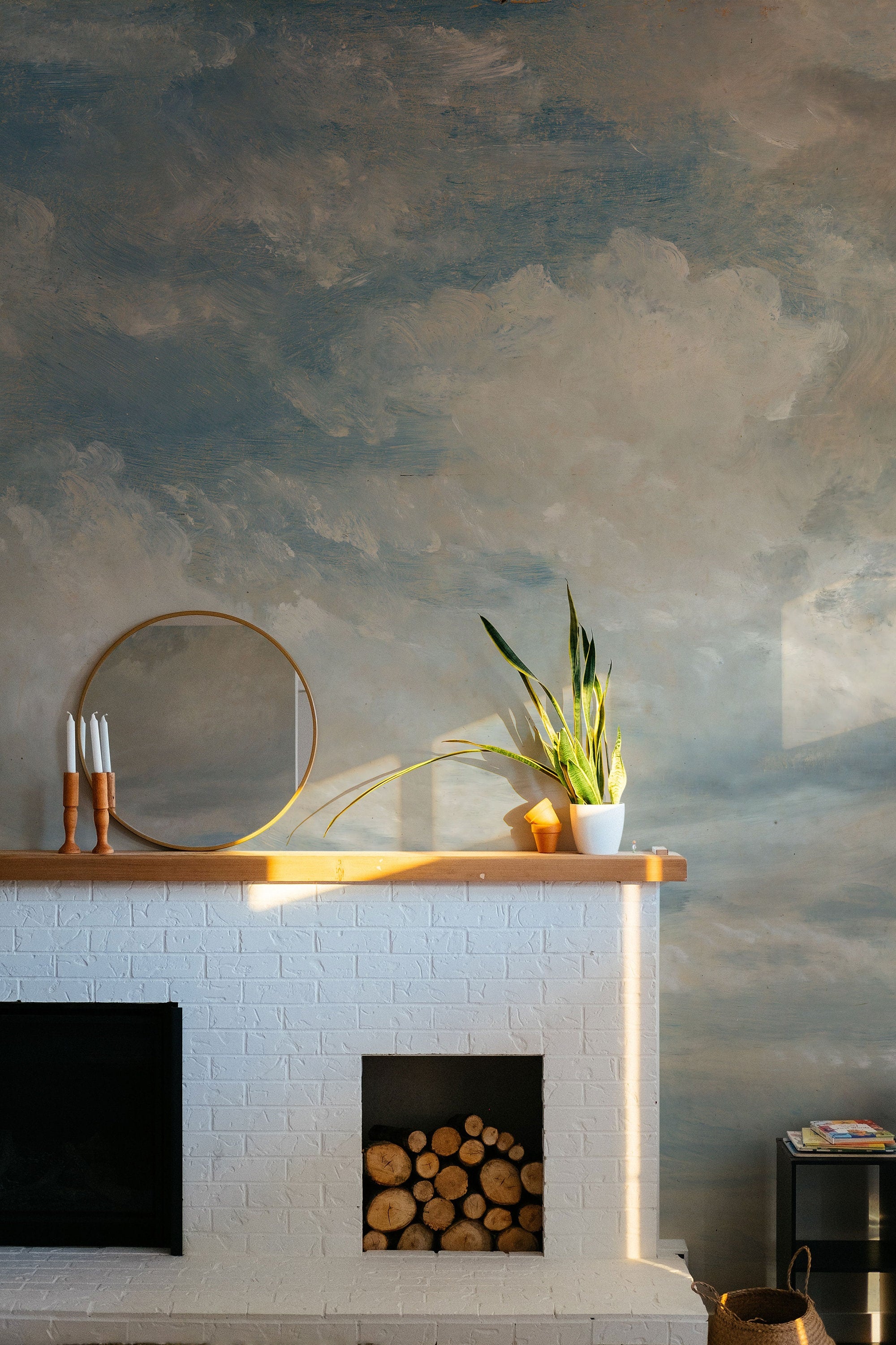 Light Blue Clouded Wall Mural | Sky Wall Decal | Classic Art Removable Wallpaper | Retro Paintings | Wall Art | Wallpapers - Clickwalls